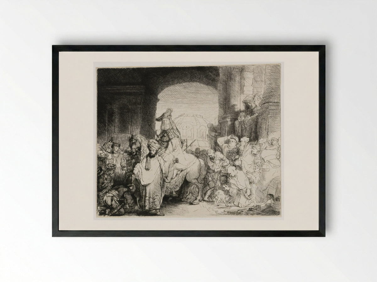 The Triumph of Mordecai - Rembrandt van Rijn - Framed Print Black
