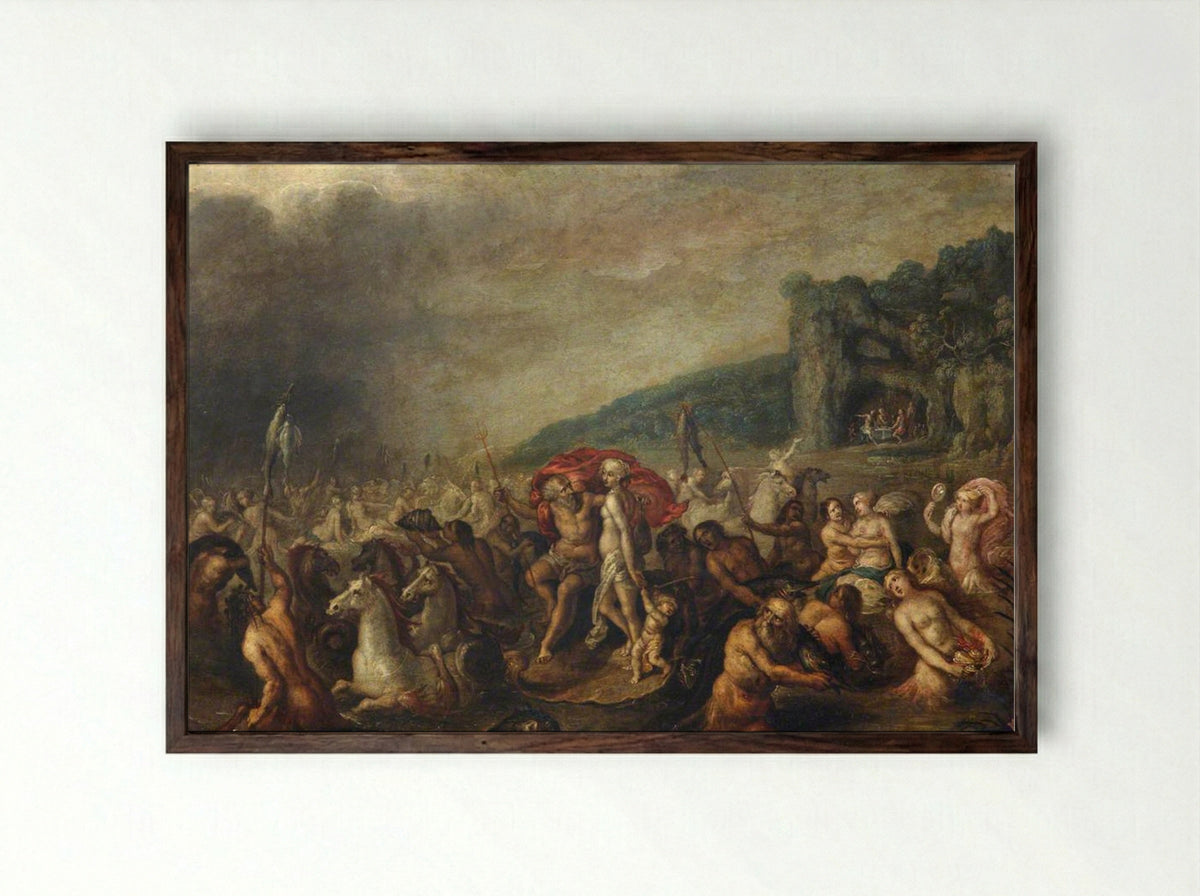 The Triumph of Neptune and Amphitrite - Frans Francken the Younger - Framed Print Dark Wood