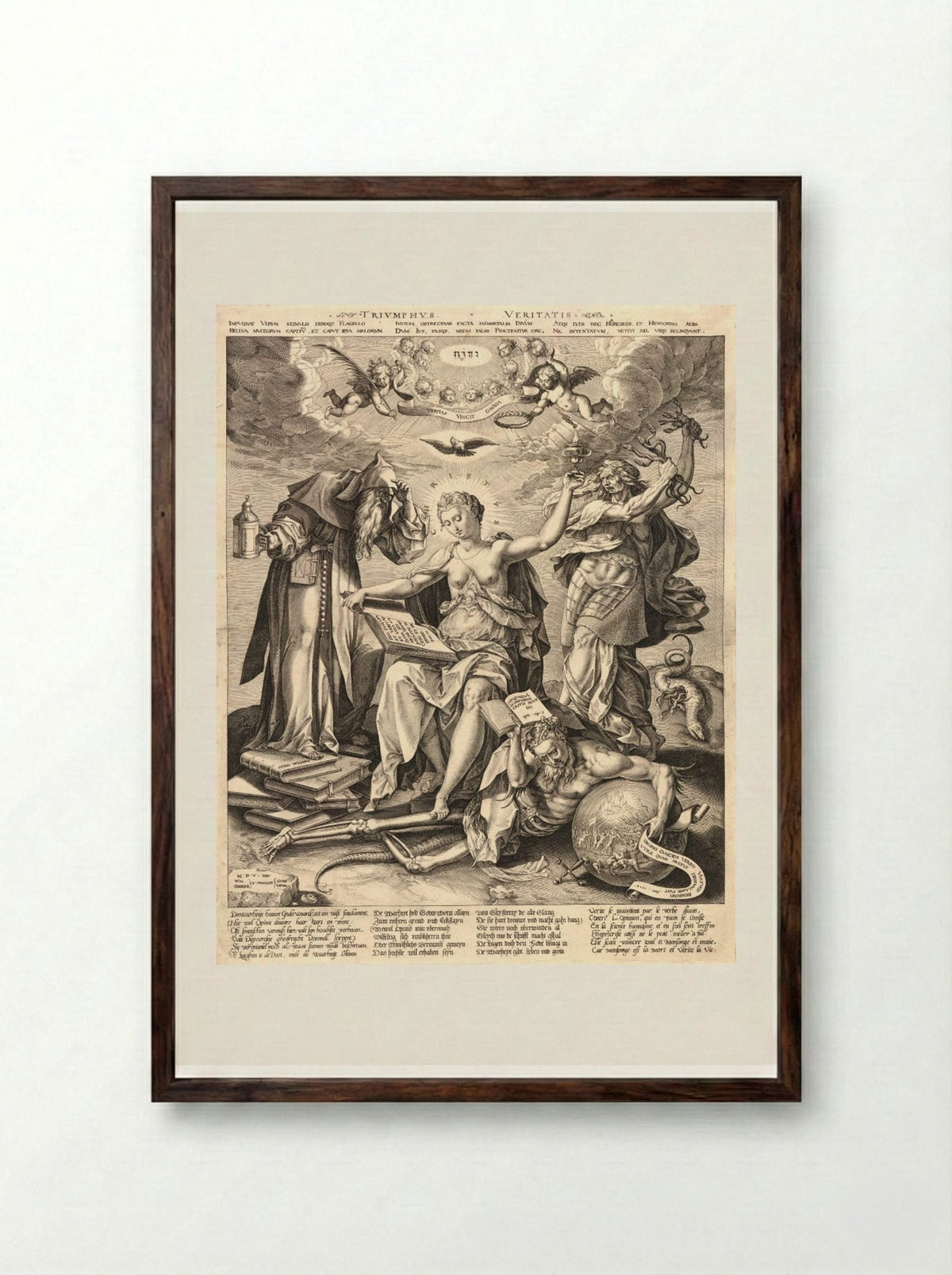 The Triumph of Truth - Johannes Wierix - Framed Print Dark Wood