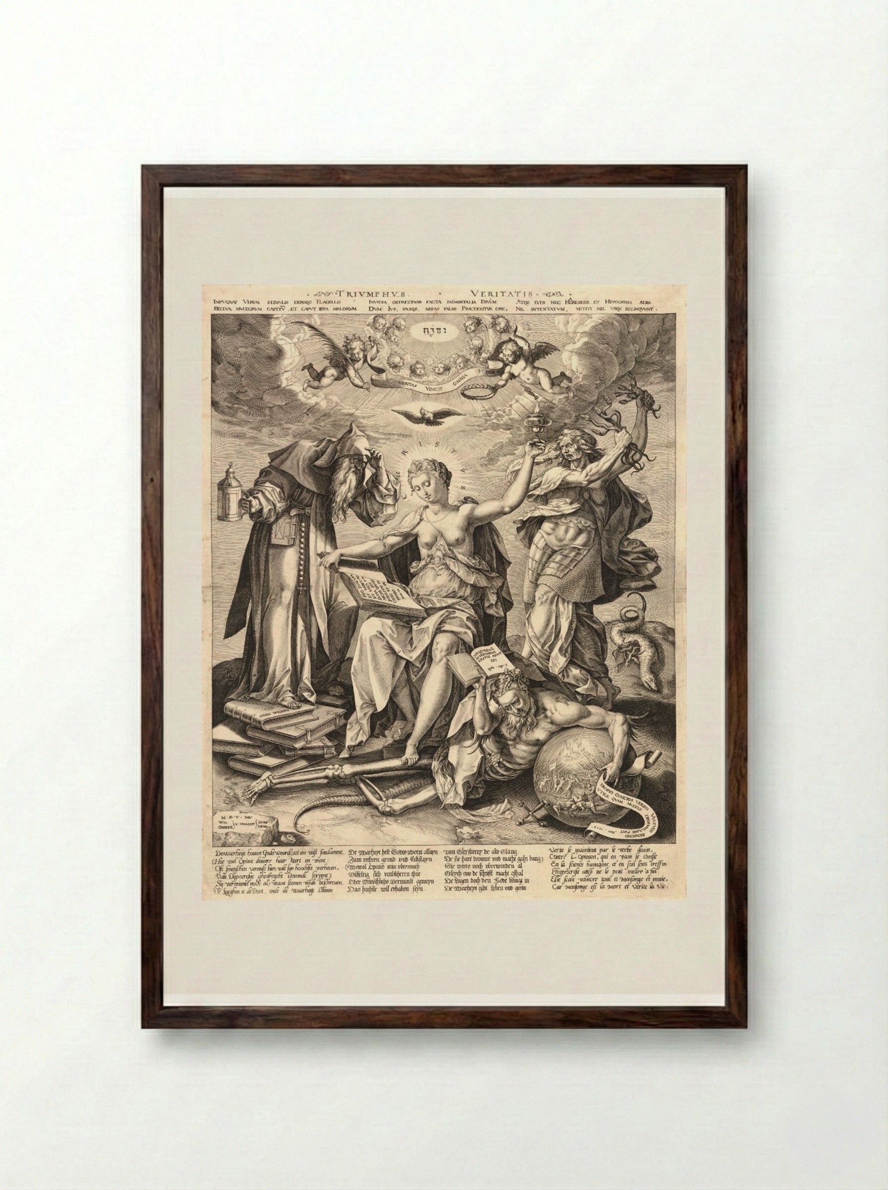 The Triumph of Truth - Johannes Wierix - Framed Print Dark Wood