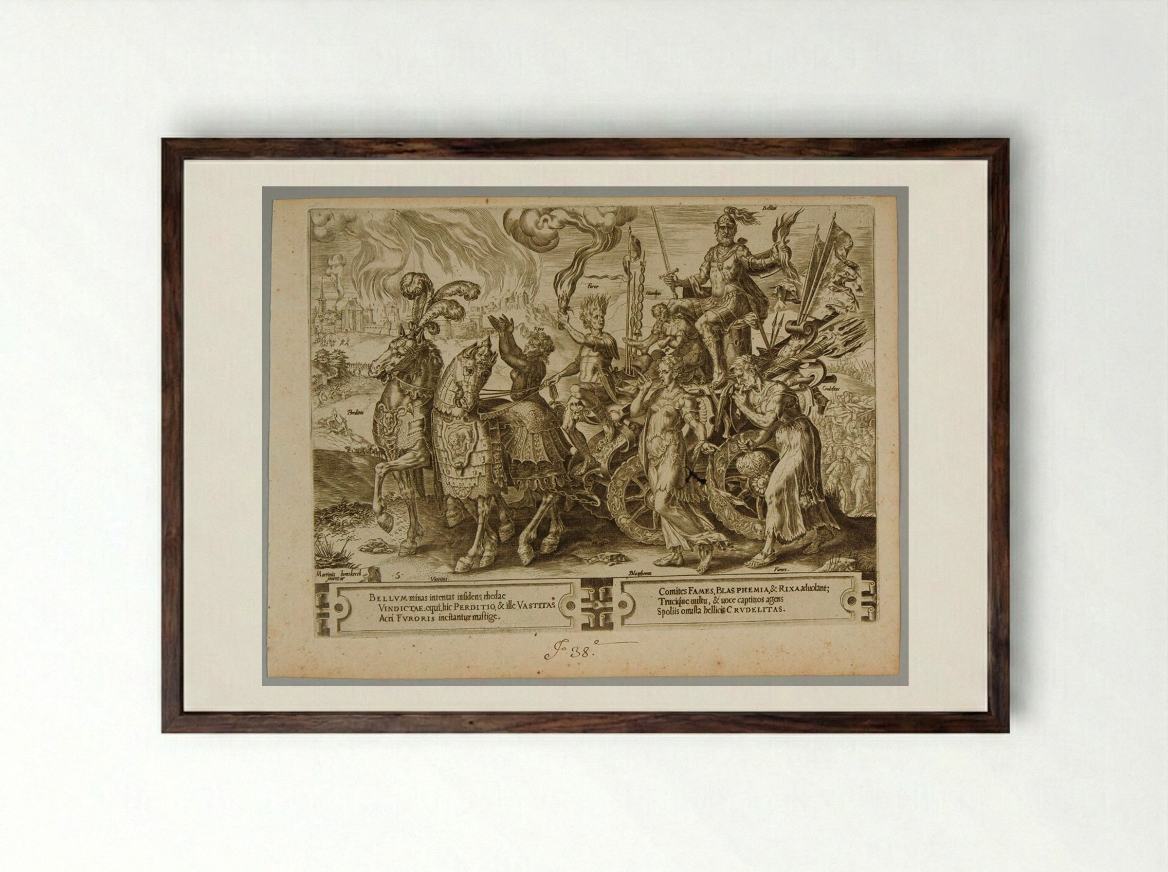 The Triumph of War - Cornelis Cort - Framed Print Dark Wood