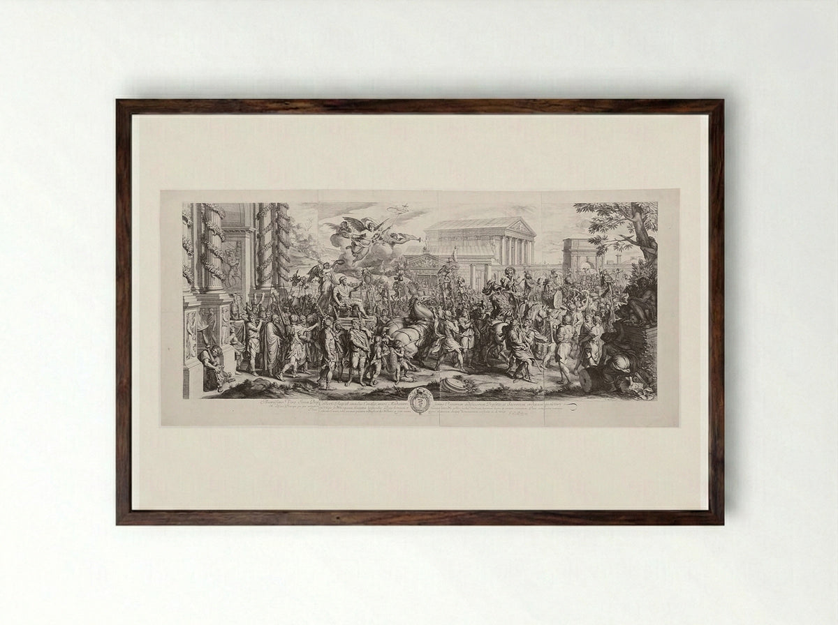 The Triumphal Entry of Constantine into Rome - Gérard Audran - Framed Print Dark Wood