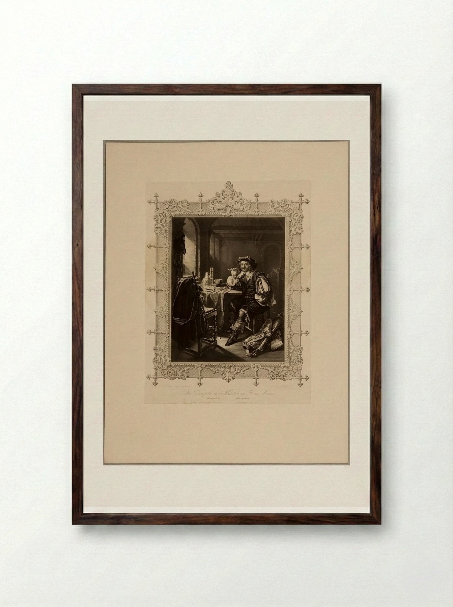 The Trumpeter at the Guardhouse - Franz Hanfstaengl - Framed Print Dark Wood