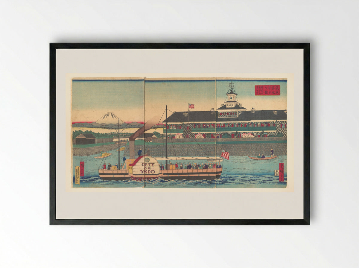 The Tsukiji Hotel in Tokyo - Utagawa Hiroshige III - Framed Print Black