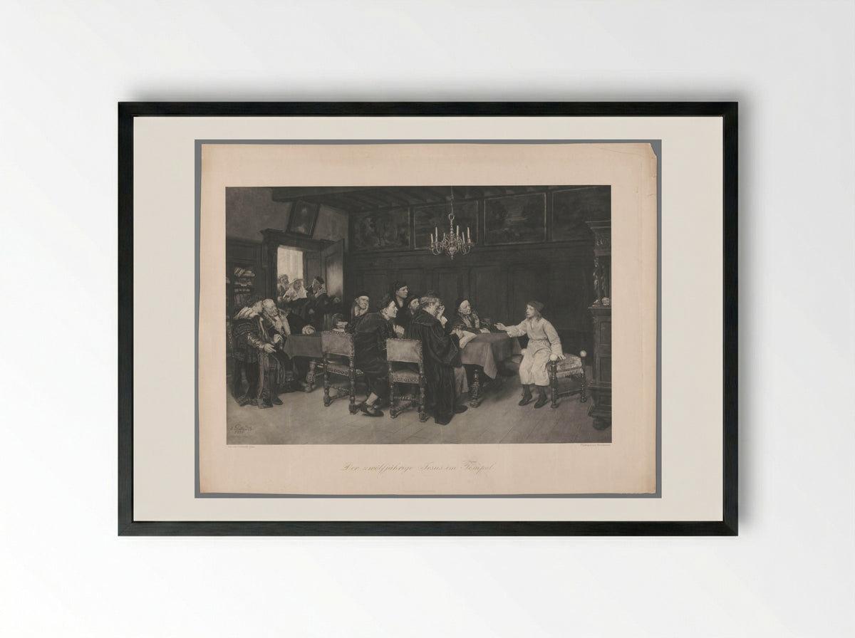 The Twelve-Year-Old Jesus in the Temple - Eduard von Gebhardt - Framed Print Black