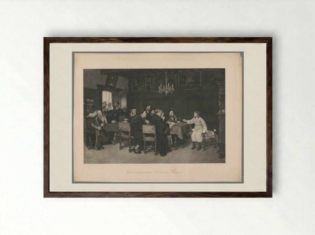 The Twelve-Year-Old Jesus in the Temple - Eduard von Gebhardt - Framed Print Dark Wood
