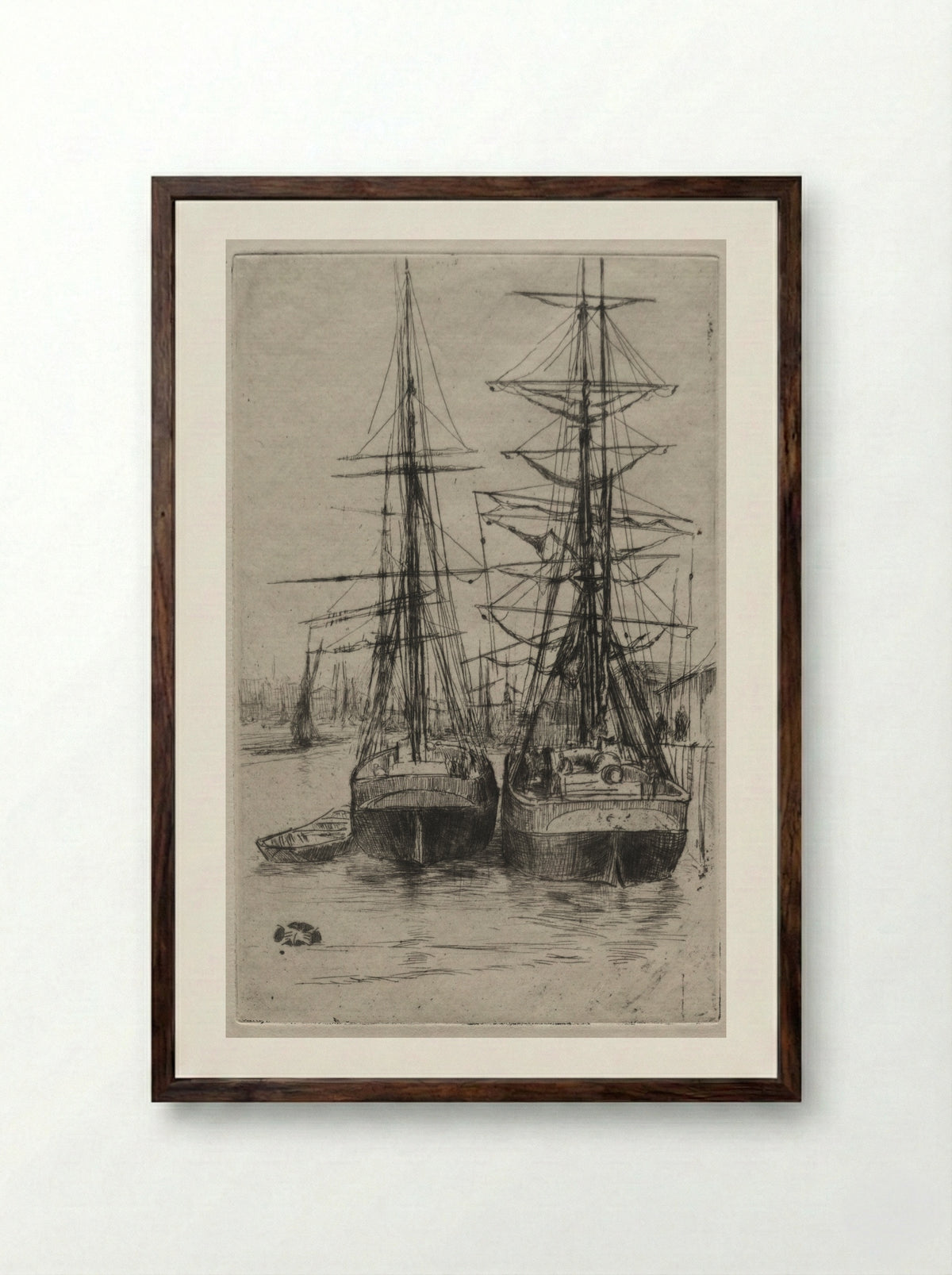 The Two Ships - James McNeill Whistler - Framed Print Dark Wood
