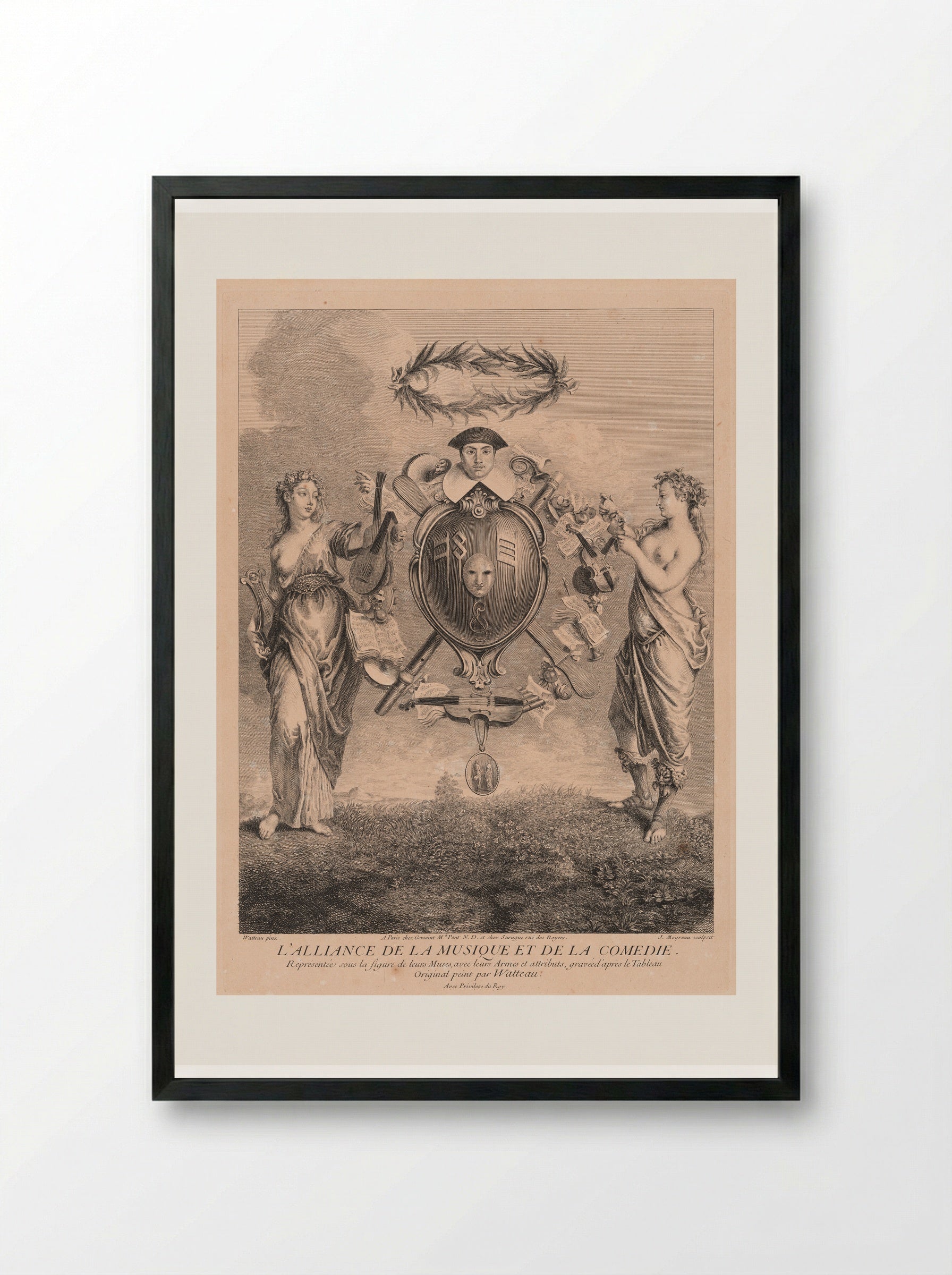 The Union of Music and Comedy - Jean Moyreau - Framed Print Black