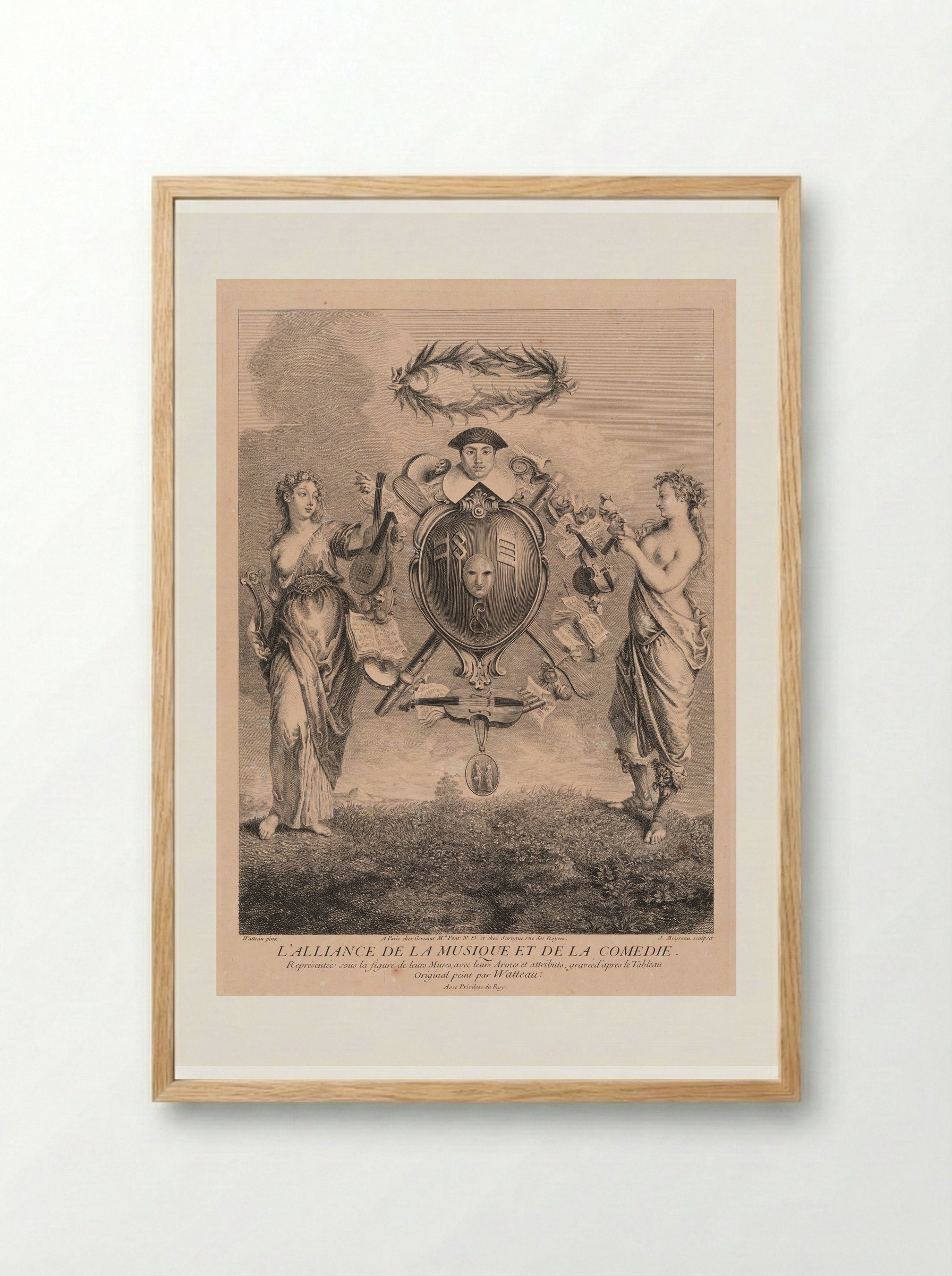 The Union of Music and Comedy - Jean Moyreau - Framed Print Wood