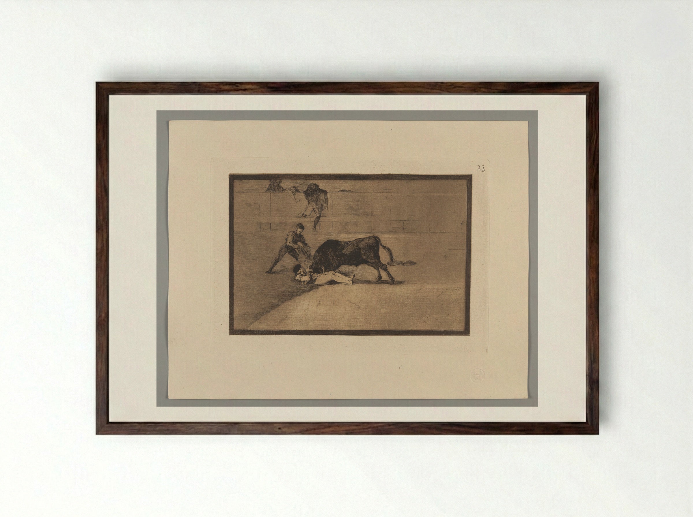 The Unlucky Death of Pepe Illo in the Ring at Madrid - Francisco José de Goya y Lucientes - Framed Print Dark Wood
