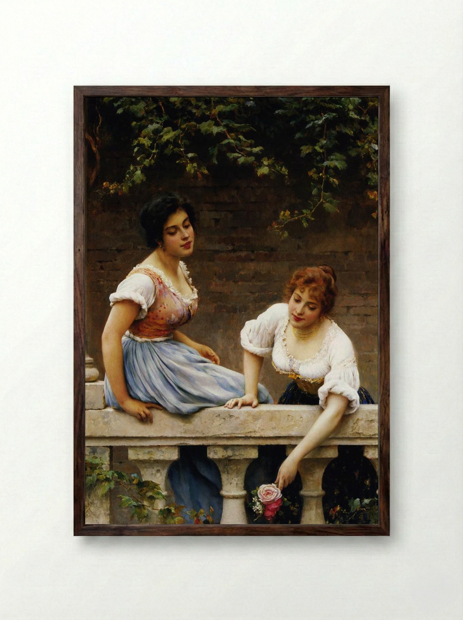 The Unseen Suitor - Eugene de Blaas - Framed Print Dark Wood