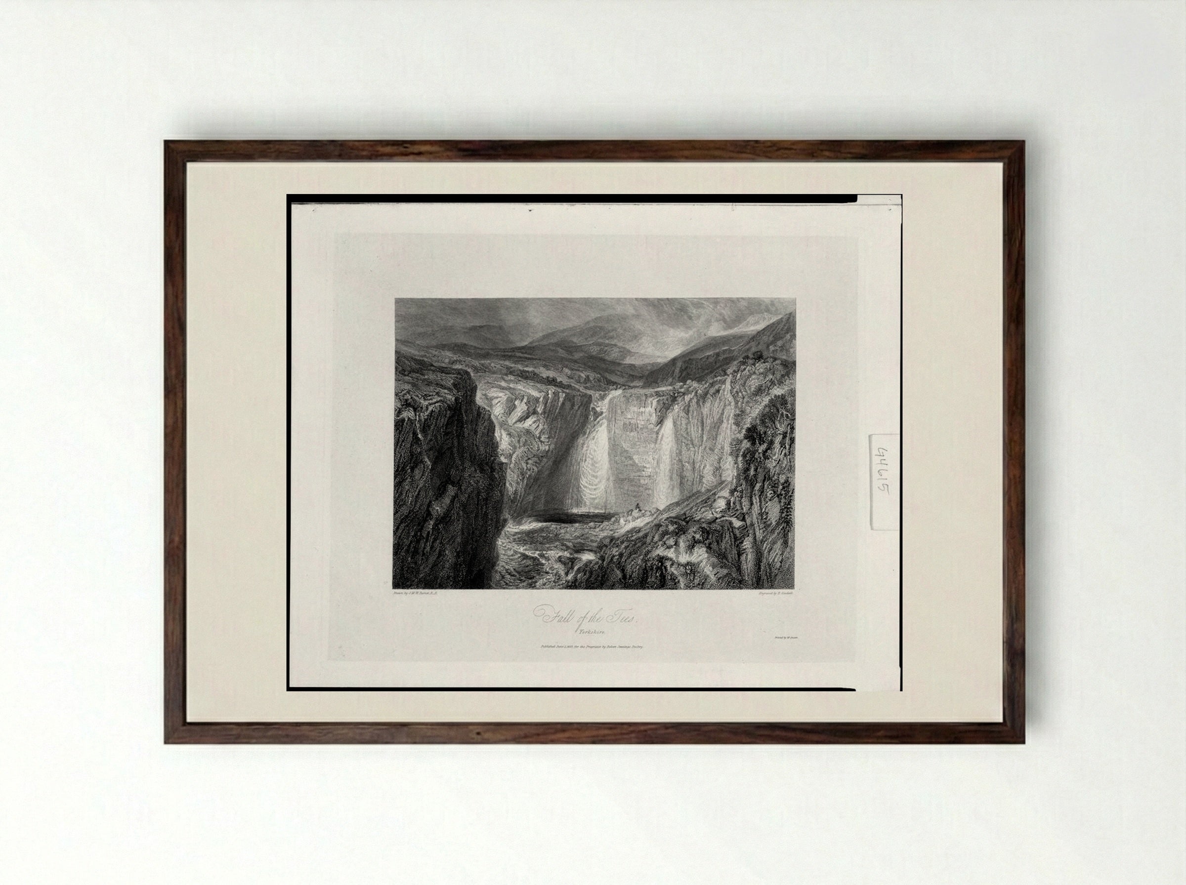 The Upper Falls of the Tees, Yorkshire - Edward Goodall - Framed Print Dark Wood