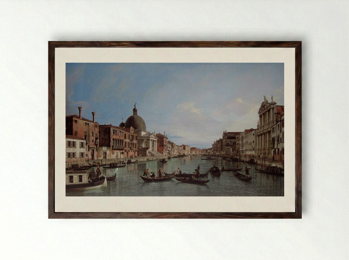 The Upper Reaches of the Grand Canal with S. Simeone Piccolo - Canaletto - Framed Print Dark Wood