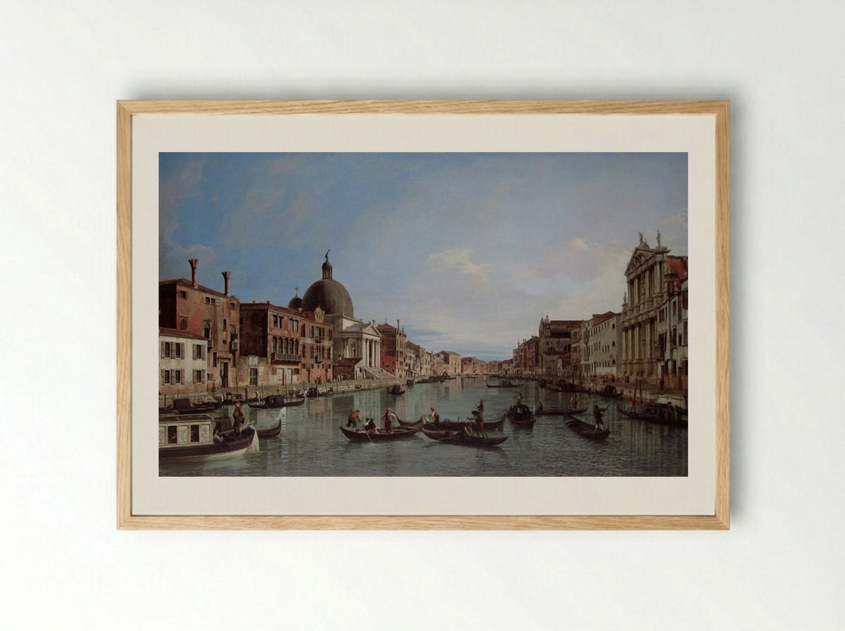 The Upper Reaches of the Grand Canal with S. Simeone Piccolo - Canaletto - Framed Print Wood