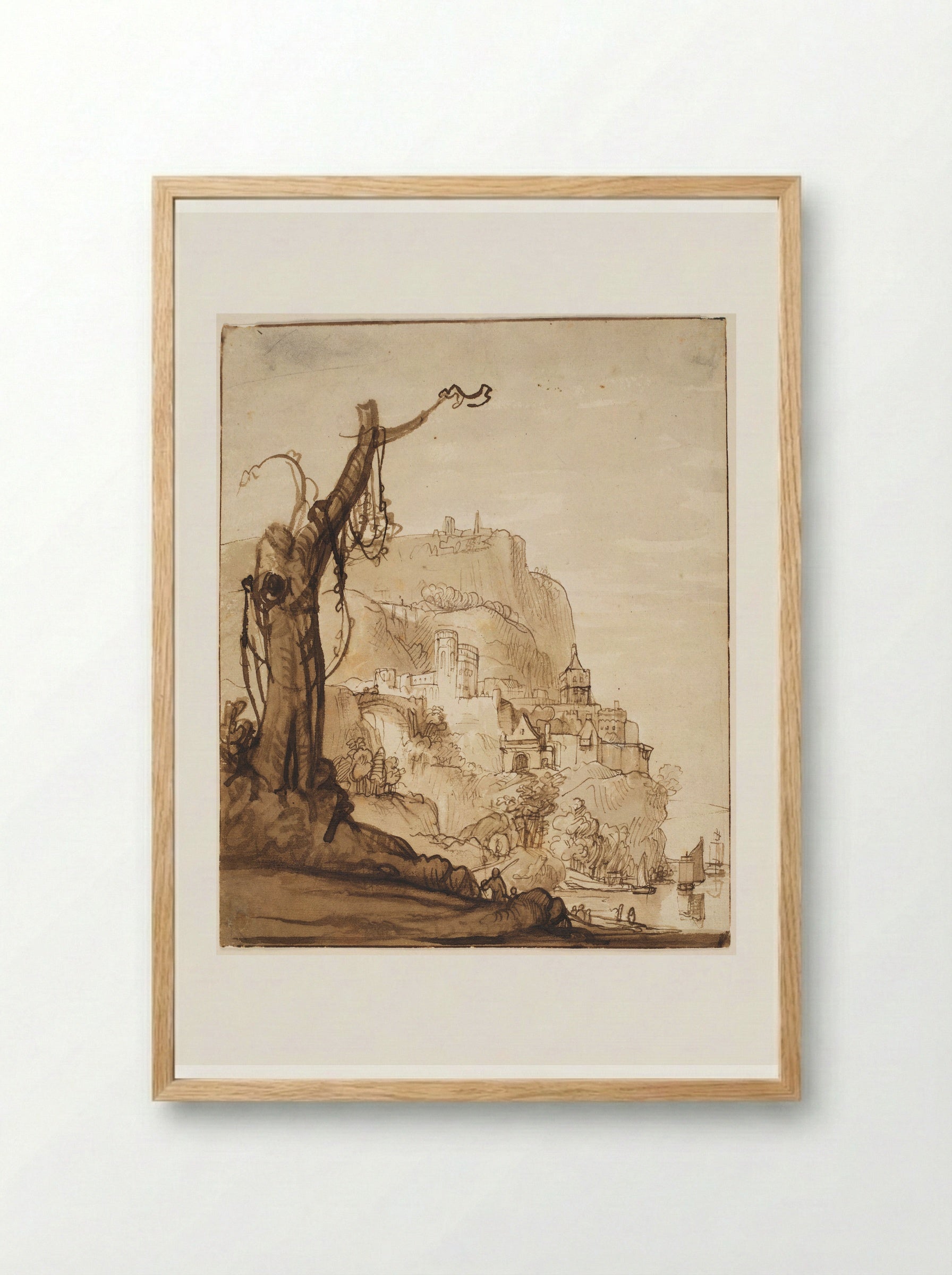 The Valkhof, Nijmegen, in an Imaginary Landscape - Nicolaes Maes - Framed Print Wood