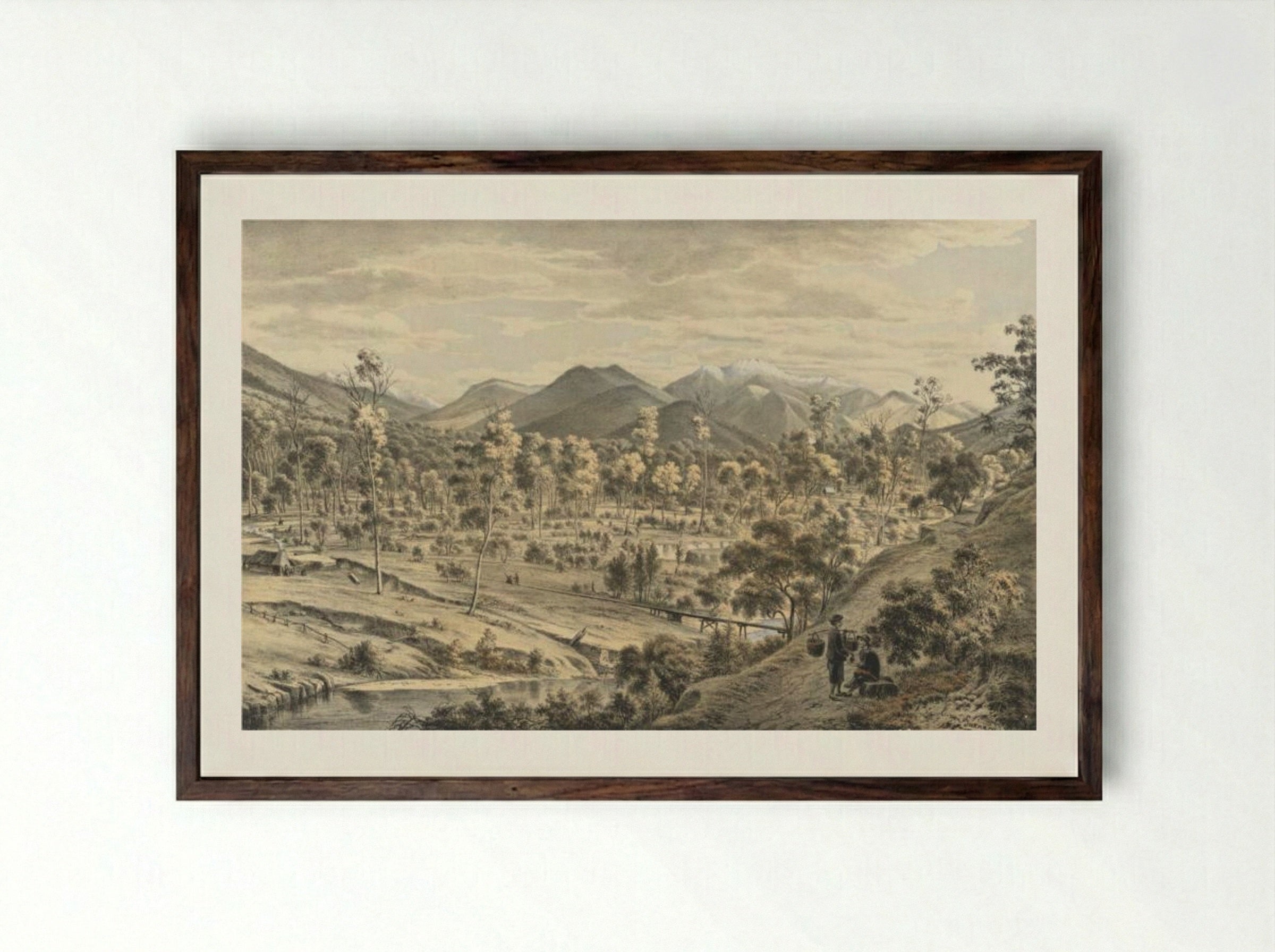 The Valley of the Ovens River - Eugene von Guerard - Framed Print Dark Wood