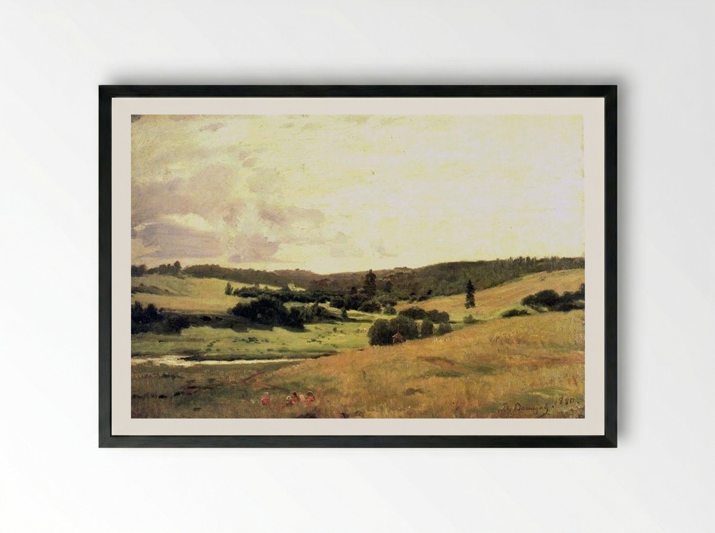 The Valley of the River Near the Village of Vori - Viktor Vasnetsov - Framed Print Black