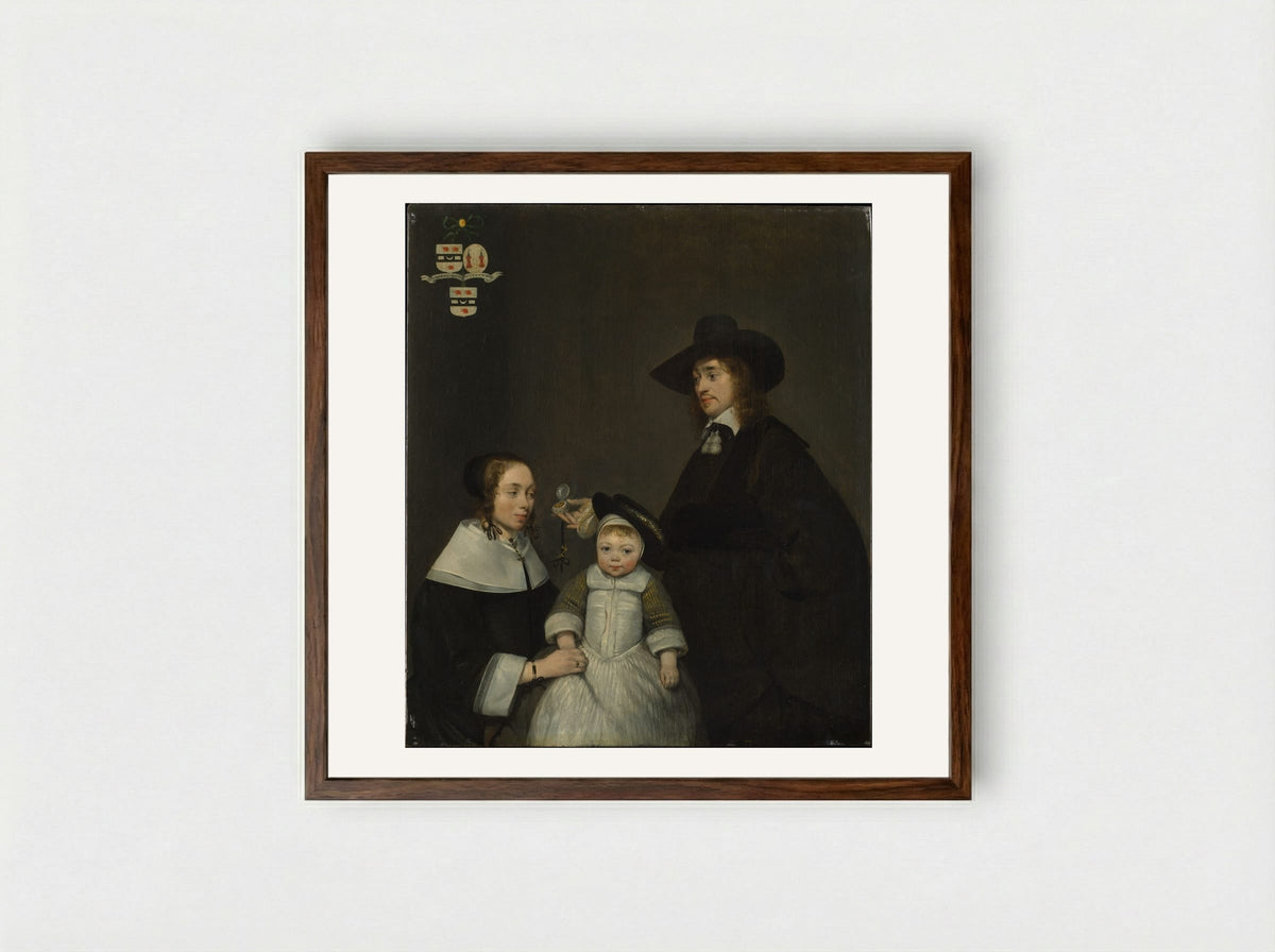 The Van Moerkerken Family - Gerard ter Borch the Younger - Framed Print Dark Wood