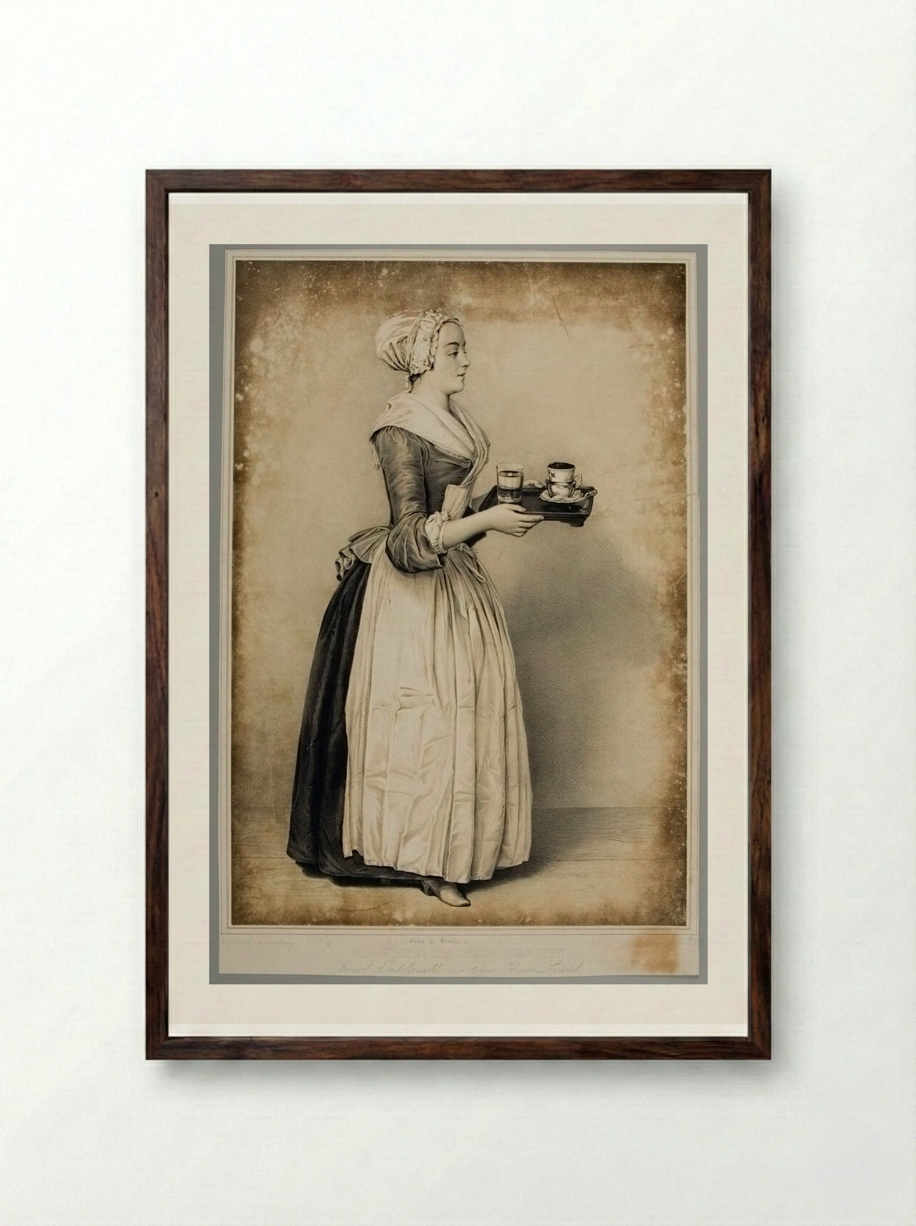 The Viennese Chocolate Girl - Franz Hanfstaengl - Framed Print Dark Wood