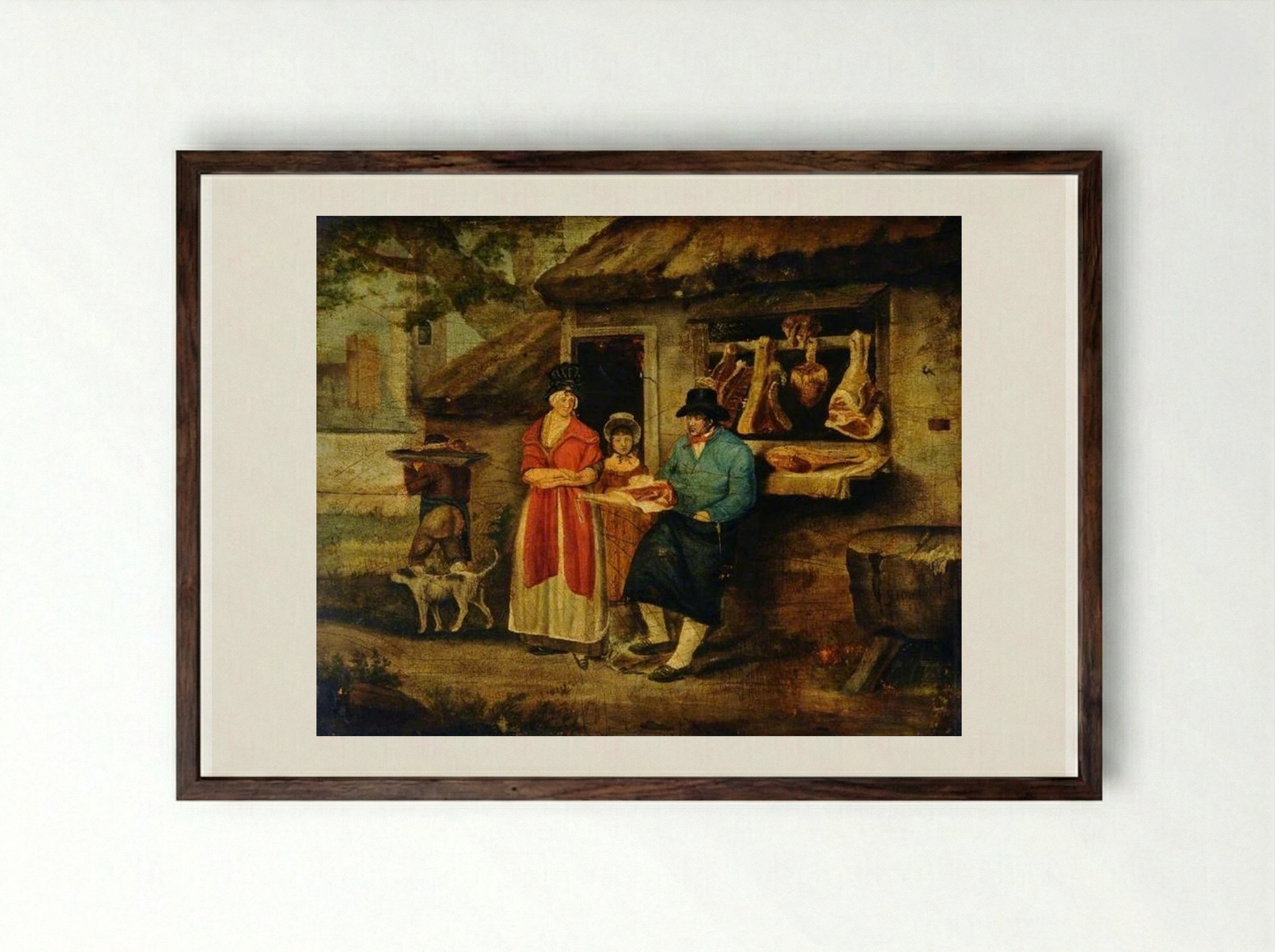 The Village Butcher - George Morland - Framed Print Dark Wood