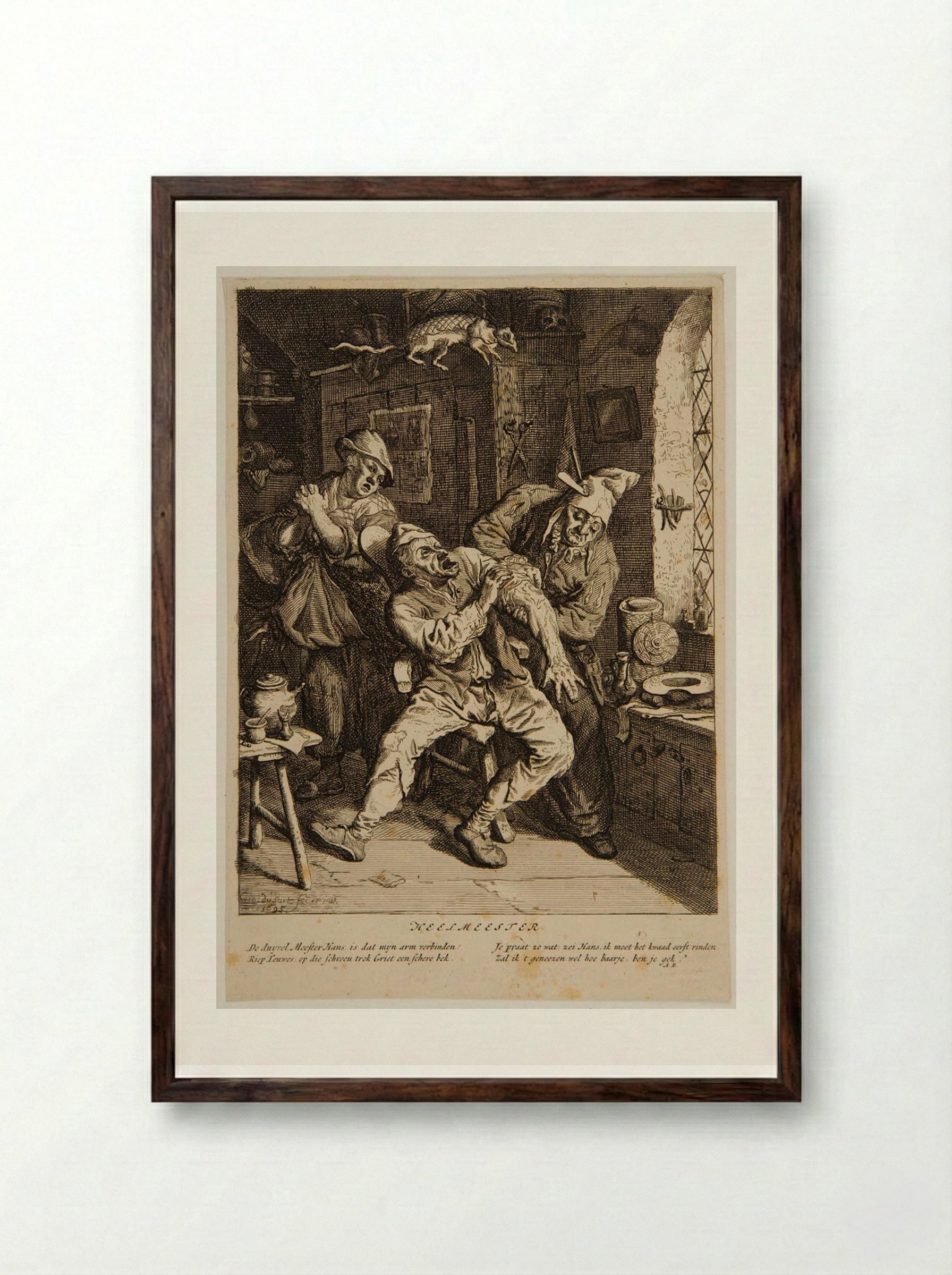 The Village Surgeon - Cornelis Dusart - Framed Print Dark Wood
