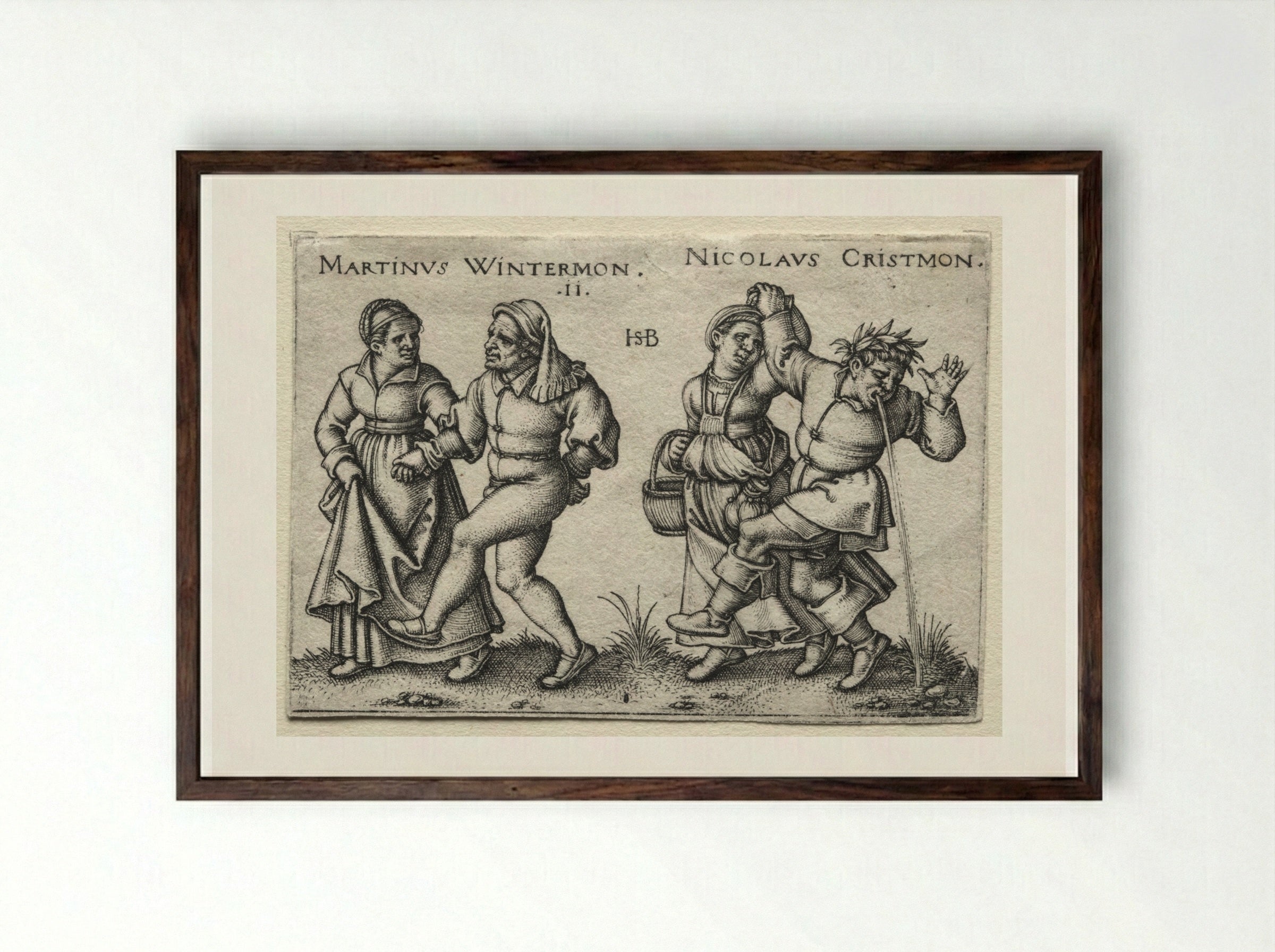 The Village Wedding: Martinus Wintermon and Nicolaus Cristmon - Hans Sebald Beham - Framed Print Dark Wood