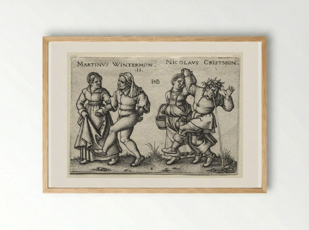 The Village Wedding: Martinus Wintermon and Nicolaus Cristmon - Hans Sebald Beham - Framed Print Wood