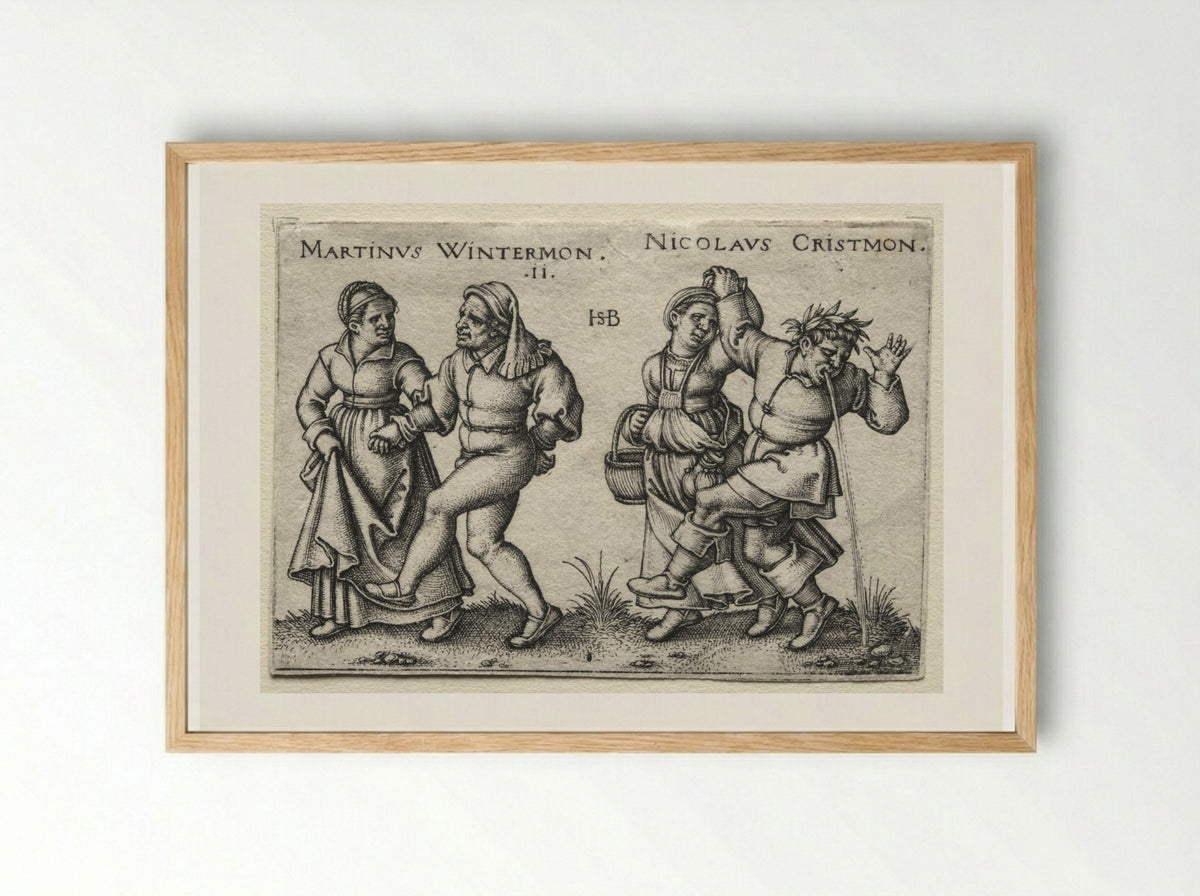 The Village Wedding: Martinus Wintermon and Nicolaus Cristmon - Hans Sebald Beham - Framed Print Wood