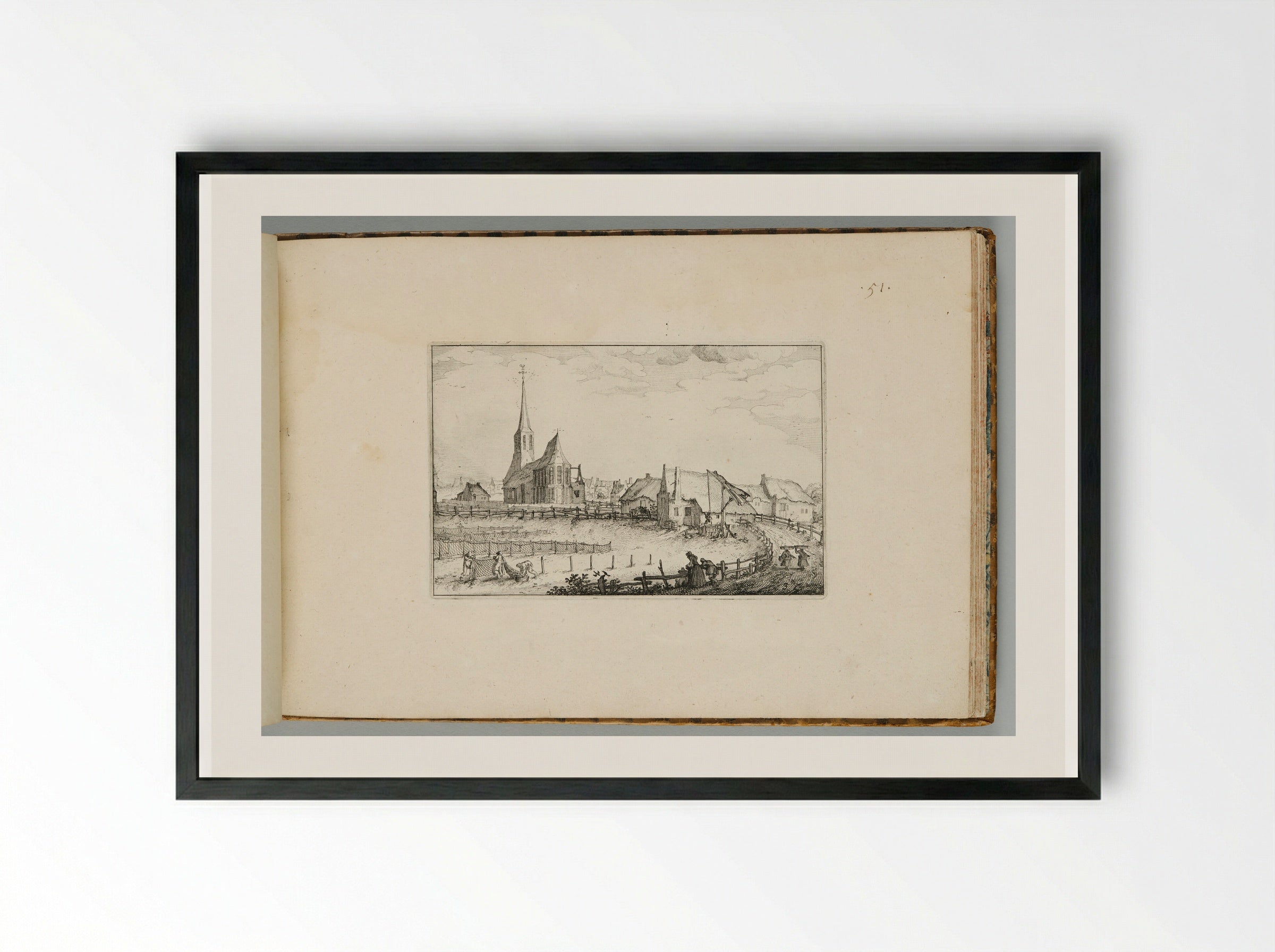 The Village of Zandvoort - Claes Jansz. Visscher - Framed Print Black