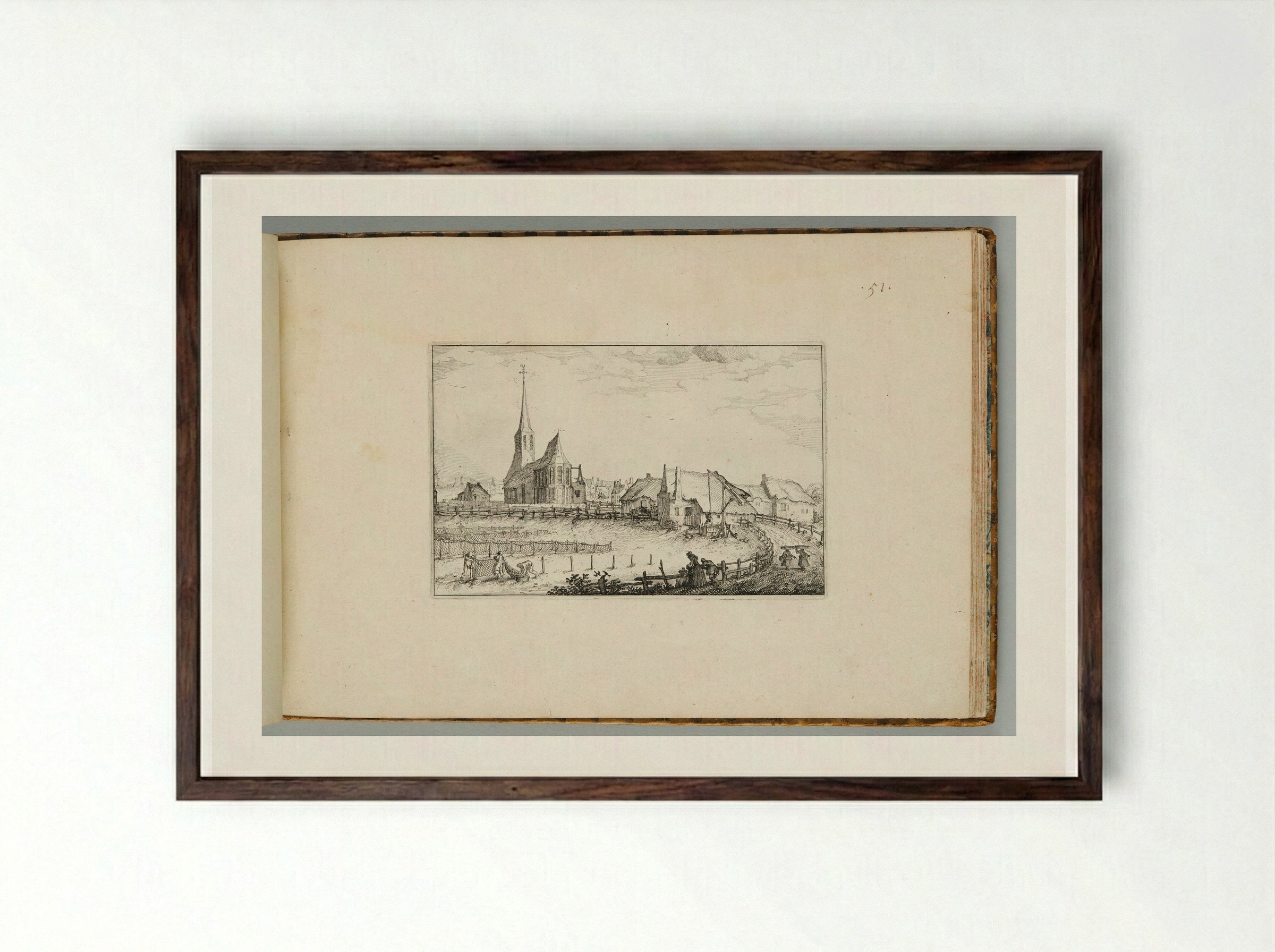 The Village of Zandvoort - Claes Jansz. Visscher - Framed Print Dark Wood