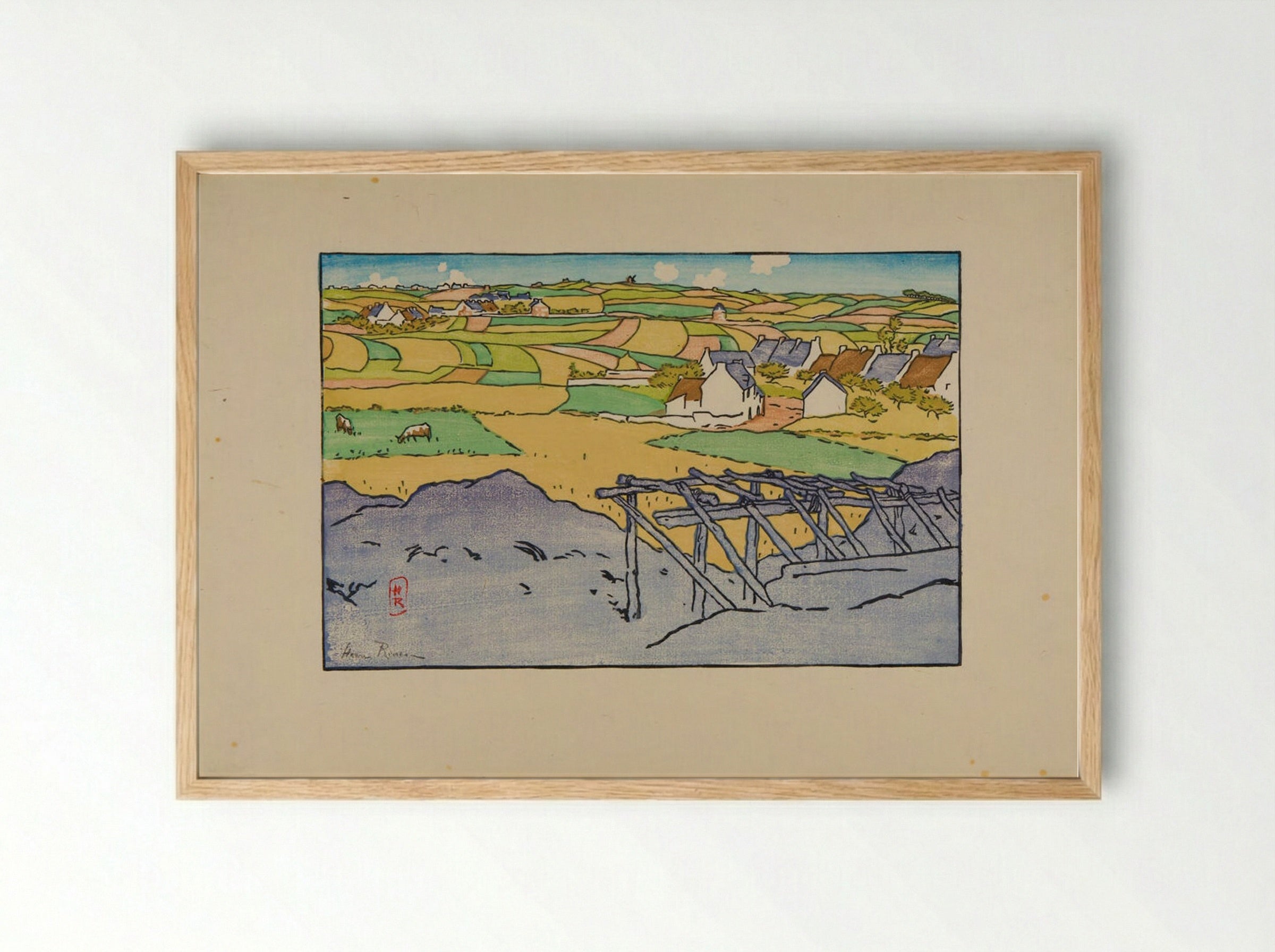 The Village with the Chapel Seen from Tertres (St. Briac) - Henri Rivière - Framed Print Wood
