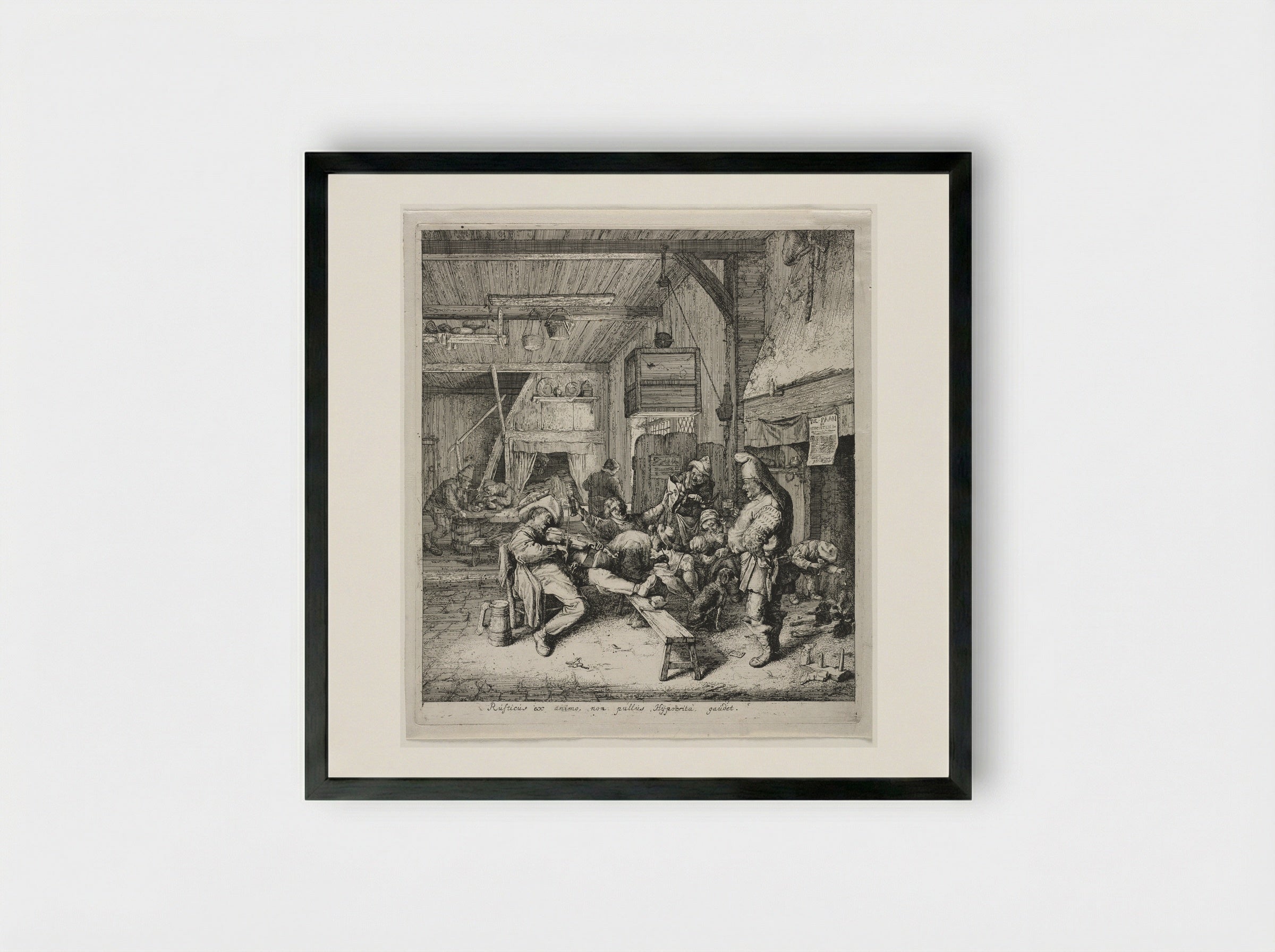 The Violin-Player Seated in the Inn - Cornelis Dusart - Framed Print Black