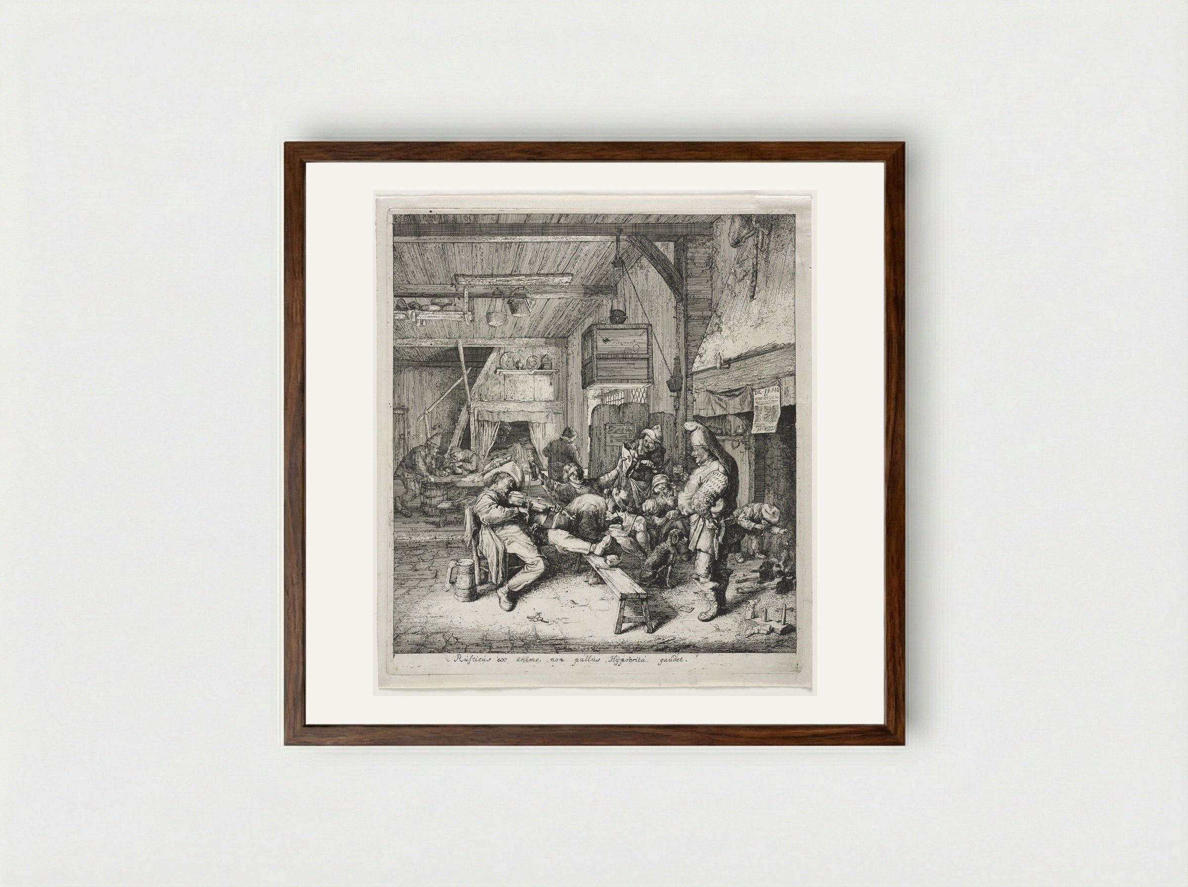 The Violin-Player Seated in the Inn - Cornelis Dusart - Framed Print Dark Wood