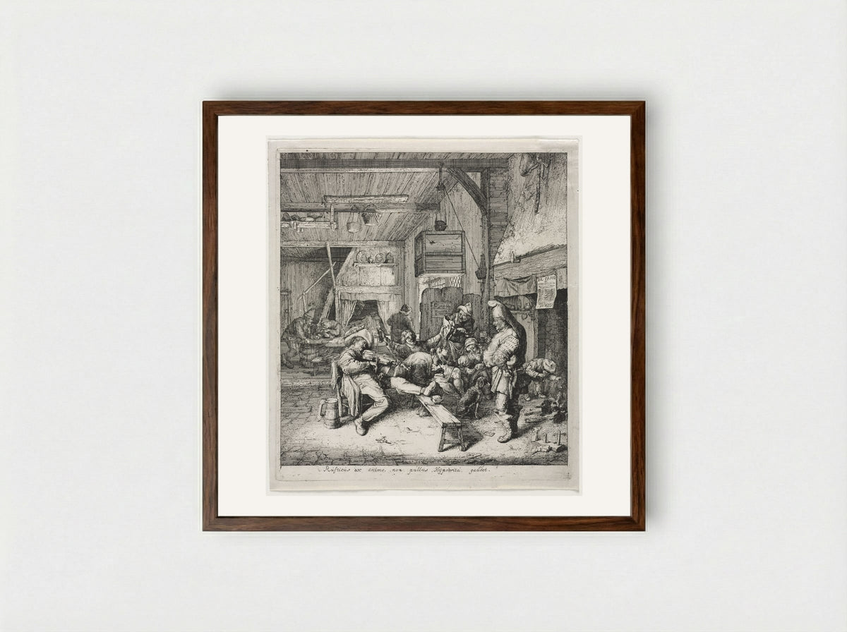 The Violin-Player Seated in the Inn - Cornelis Dusart - Framed Print Dark Wood