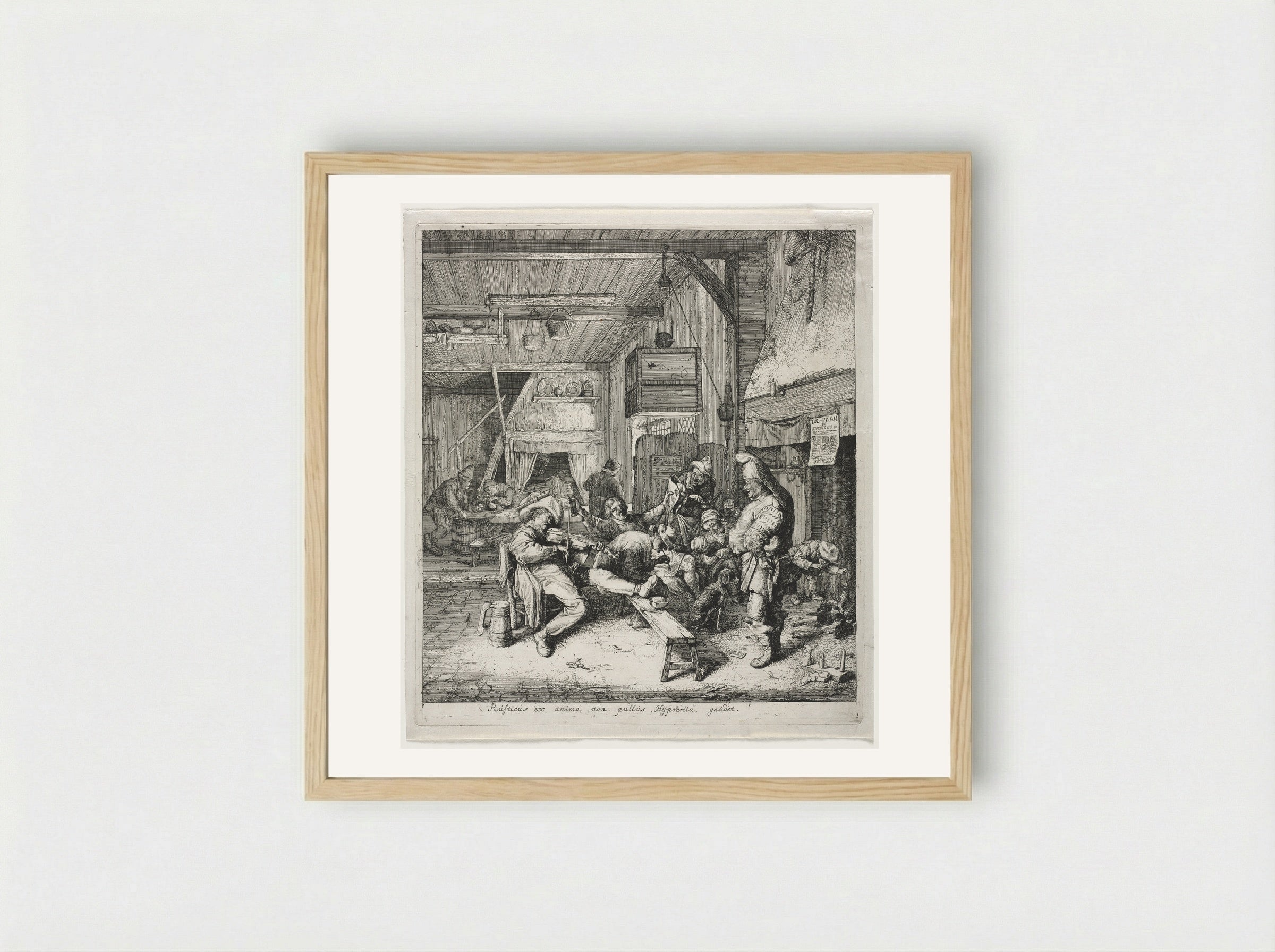 The Violin-Player Seated in the Inn - Cornelis Dusart - Framed Print Wood