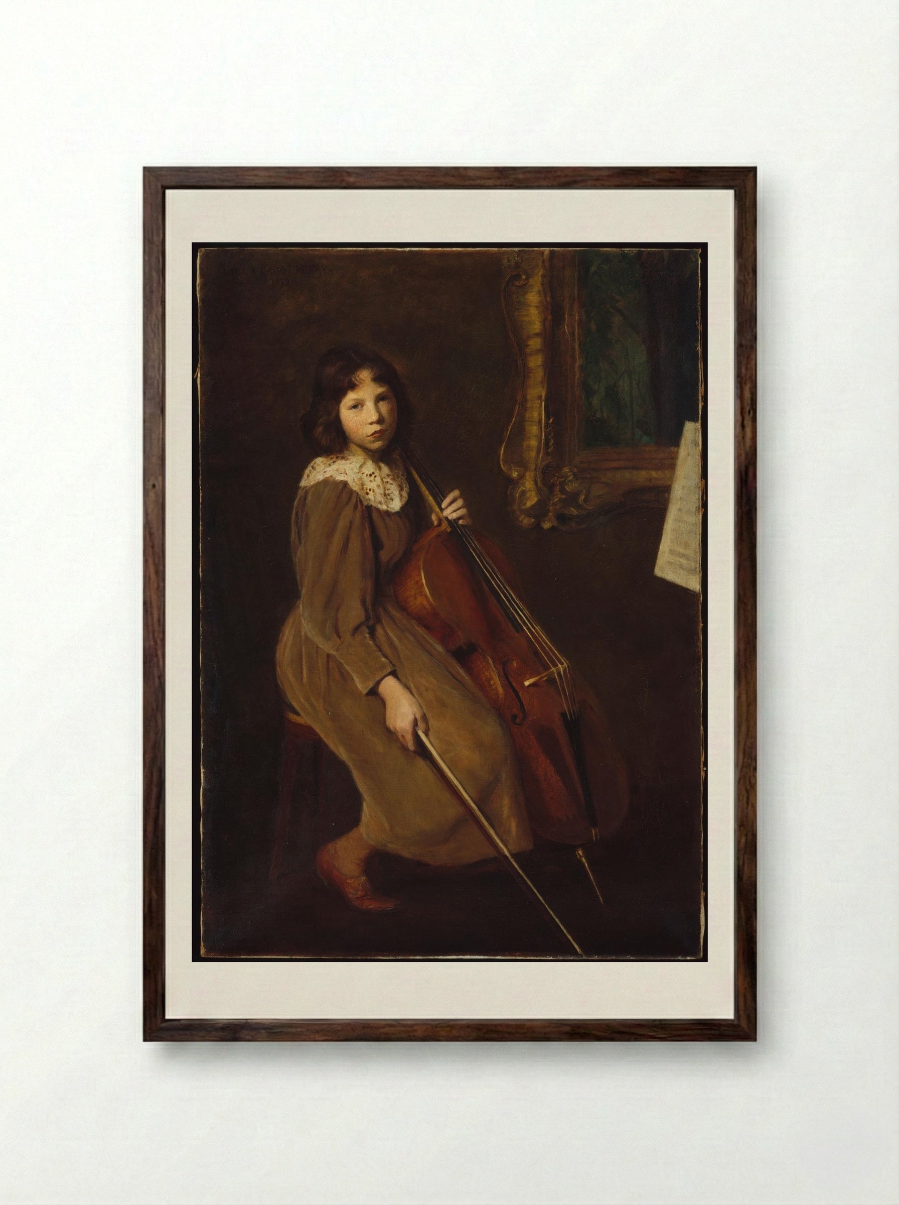The Violoncellist - Lilla Cabot Perry - Framed Print Dark Wood