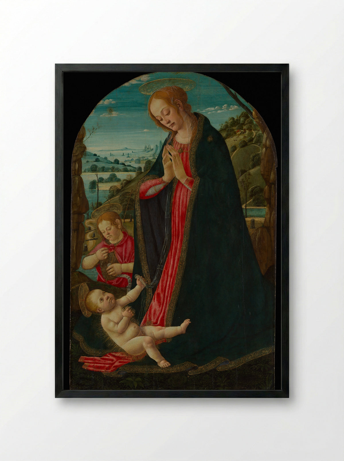 The Virgin Adoring the Child with the Infant Saint John the Baptist - Jacopo del Sellaio - Framed Print Black
