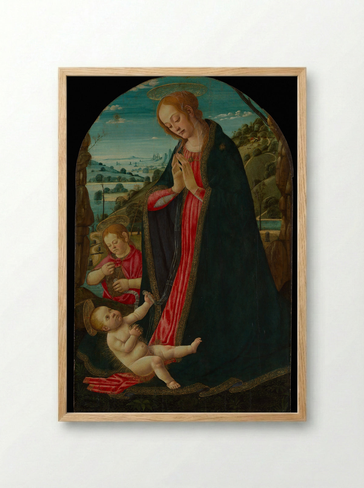 The Virgin Adoring the Child with the Infant Saint John the Baptist - Jacopo del Sellaio - Framed Print Wood