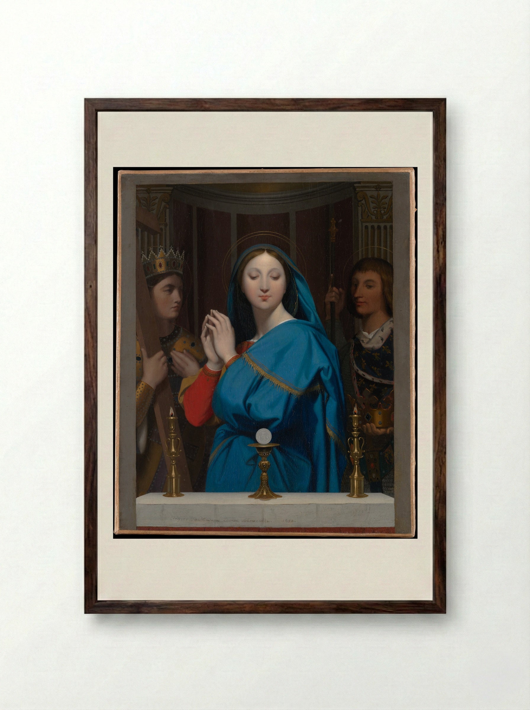 The Virgin Adoring the Host - Jean Auguste Dominique Ingres - Framed Print Dark Wood