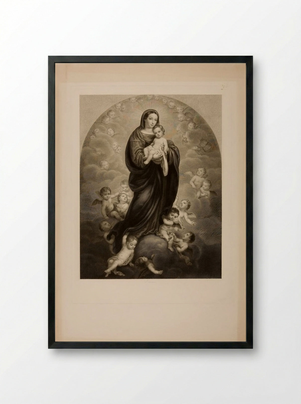 The Virgin Among the Angels - Jean Marie Leroux - Framed Print Black