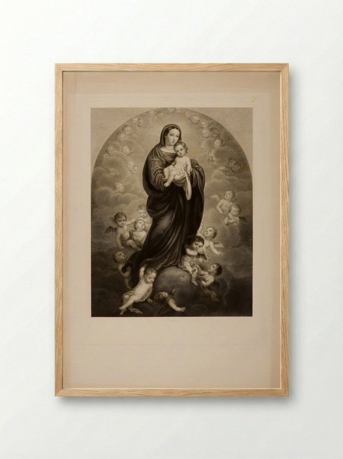 The Virgin Among the Angels - Jean Marie Leroux - Framed Print Wood