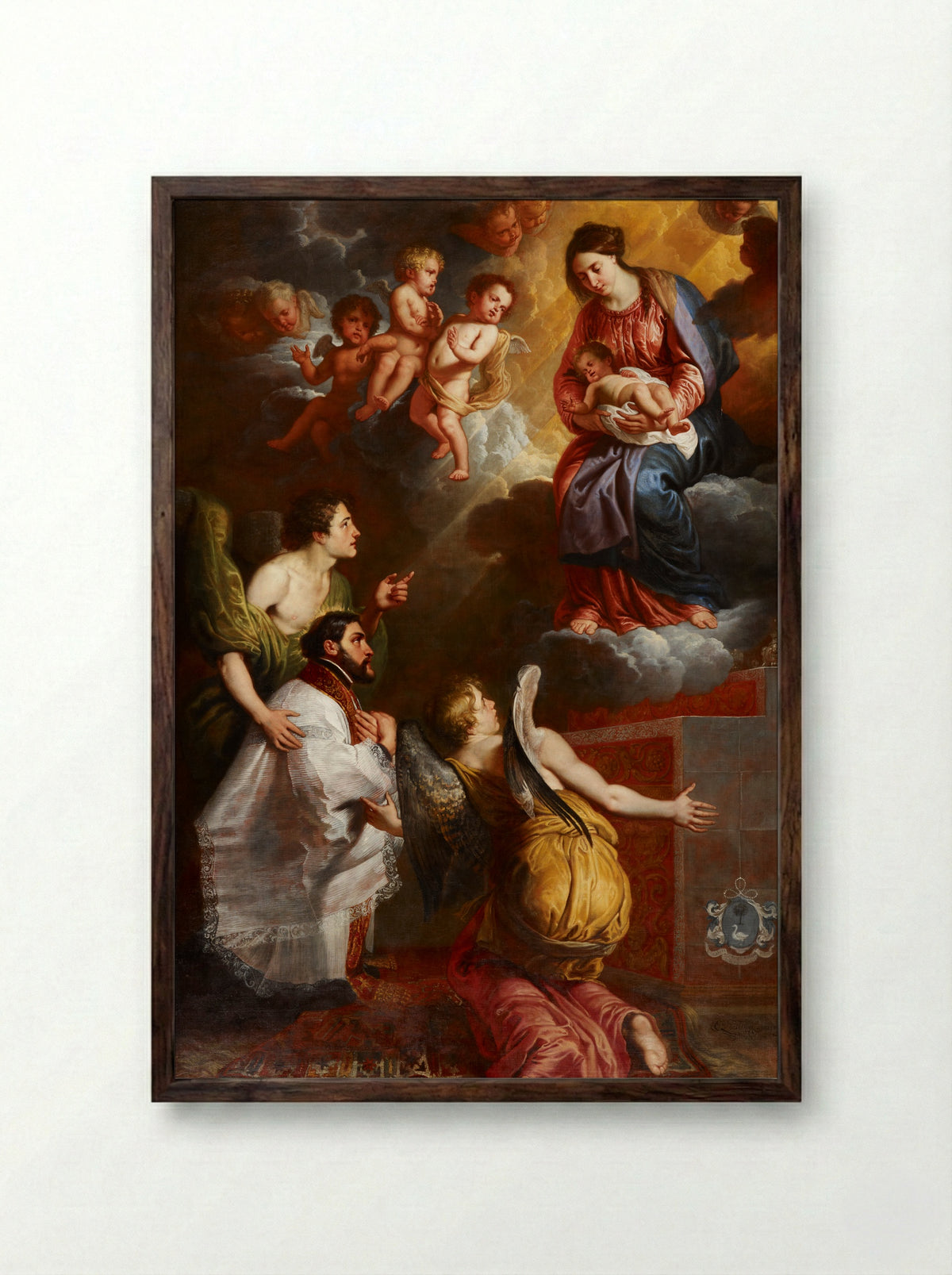 The Virgin Appearing to Saint Bonaventure - Erasmus Quellinus II - Framed Print Dark Wood