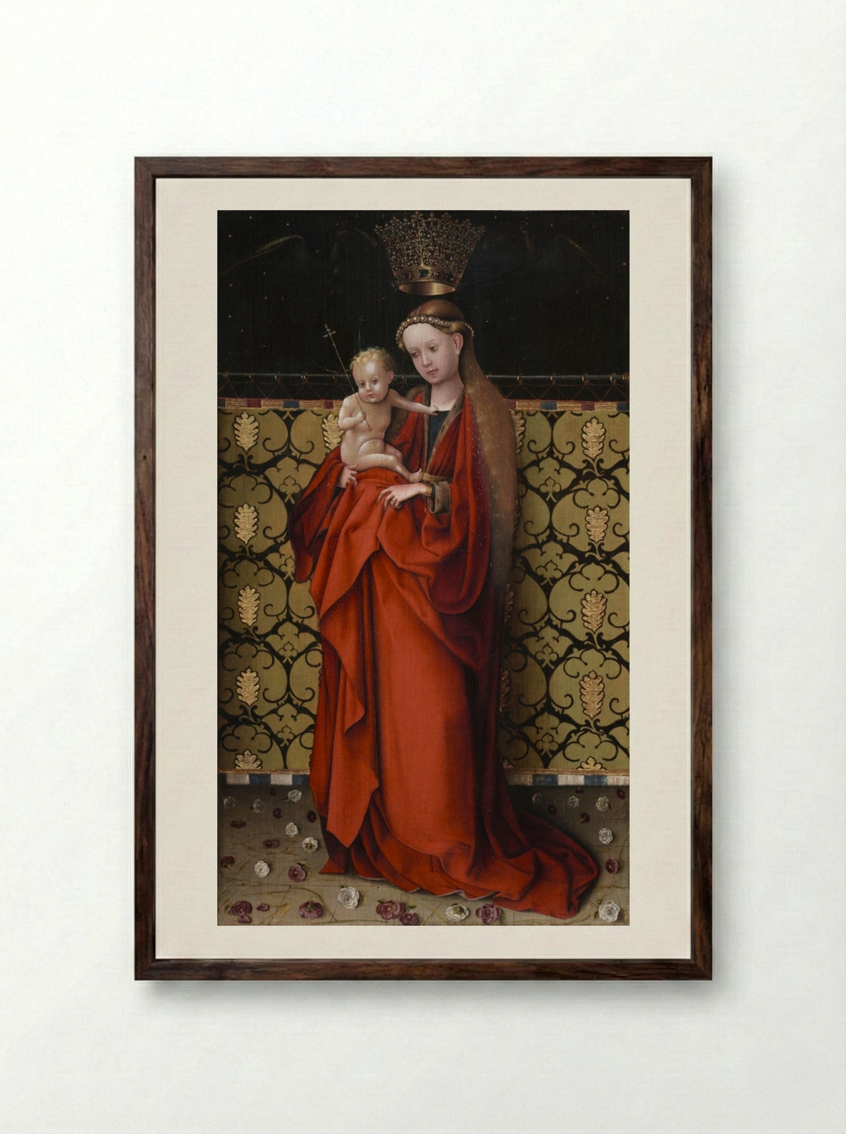 The Virgin Crowned by Angels - Stefan Lochner - Framed Print Dark Wood