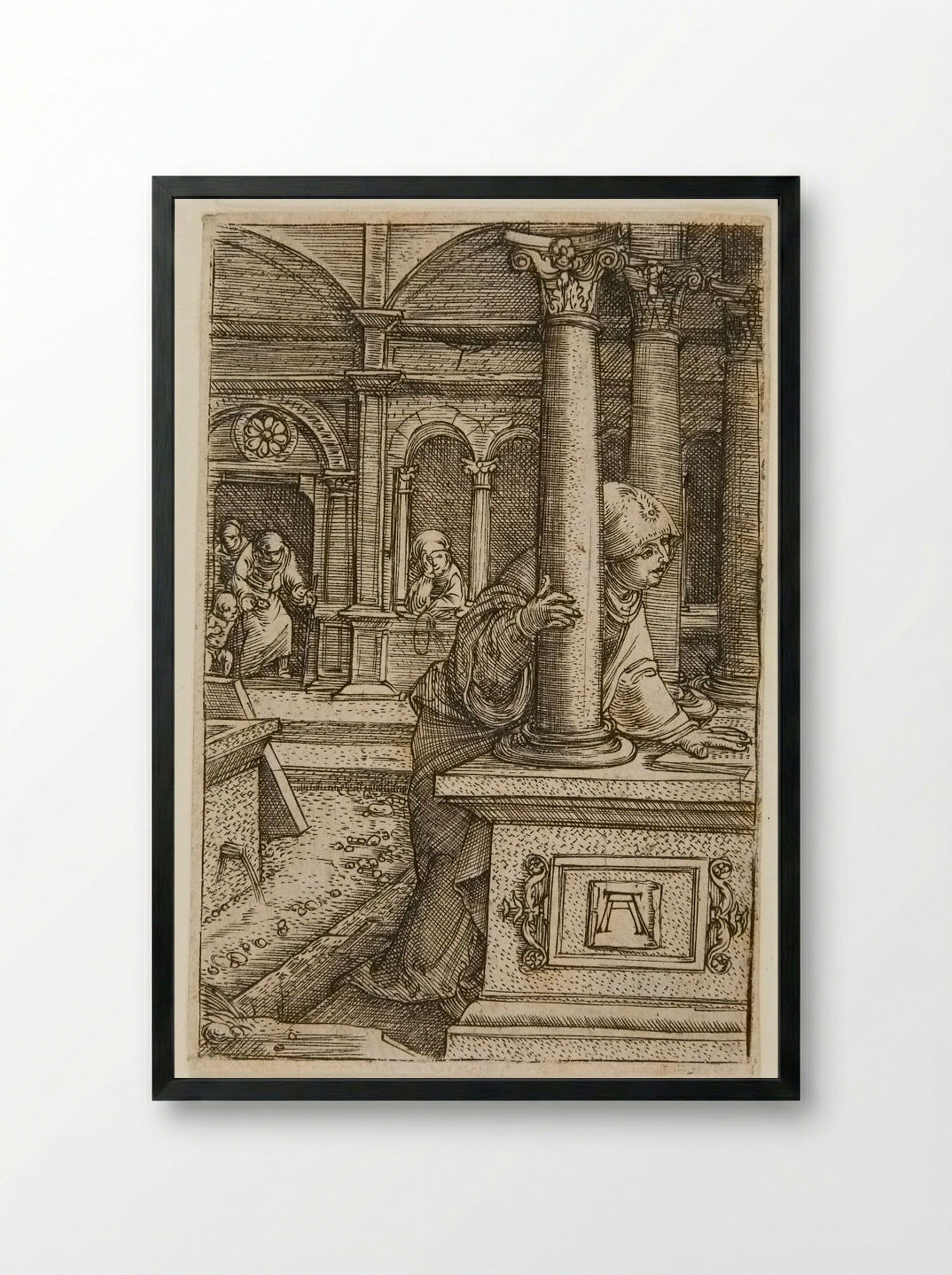 The Virgin Searching for Her Son in the Synagogue - Albrecht Altdorfer - Framed Print Black