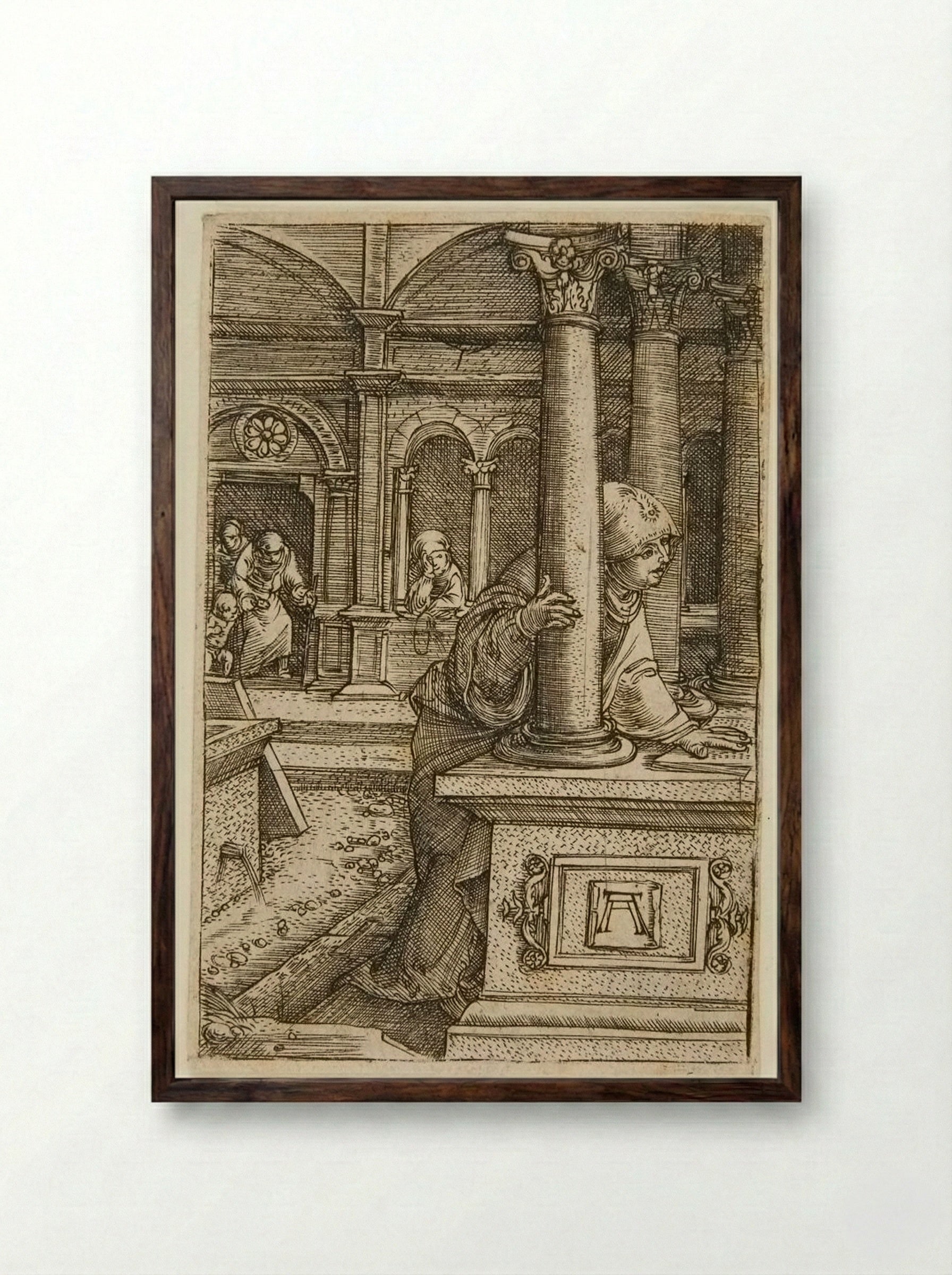 The Virgin Searching for Her Son in the Synagogue - Albrecht Altdorfer - Framed Print Dark Wood
