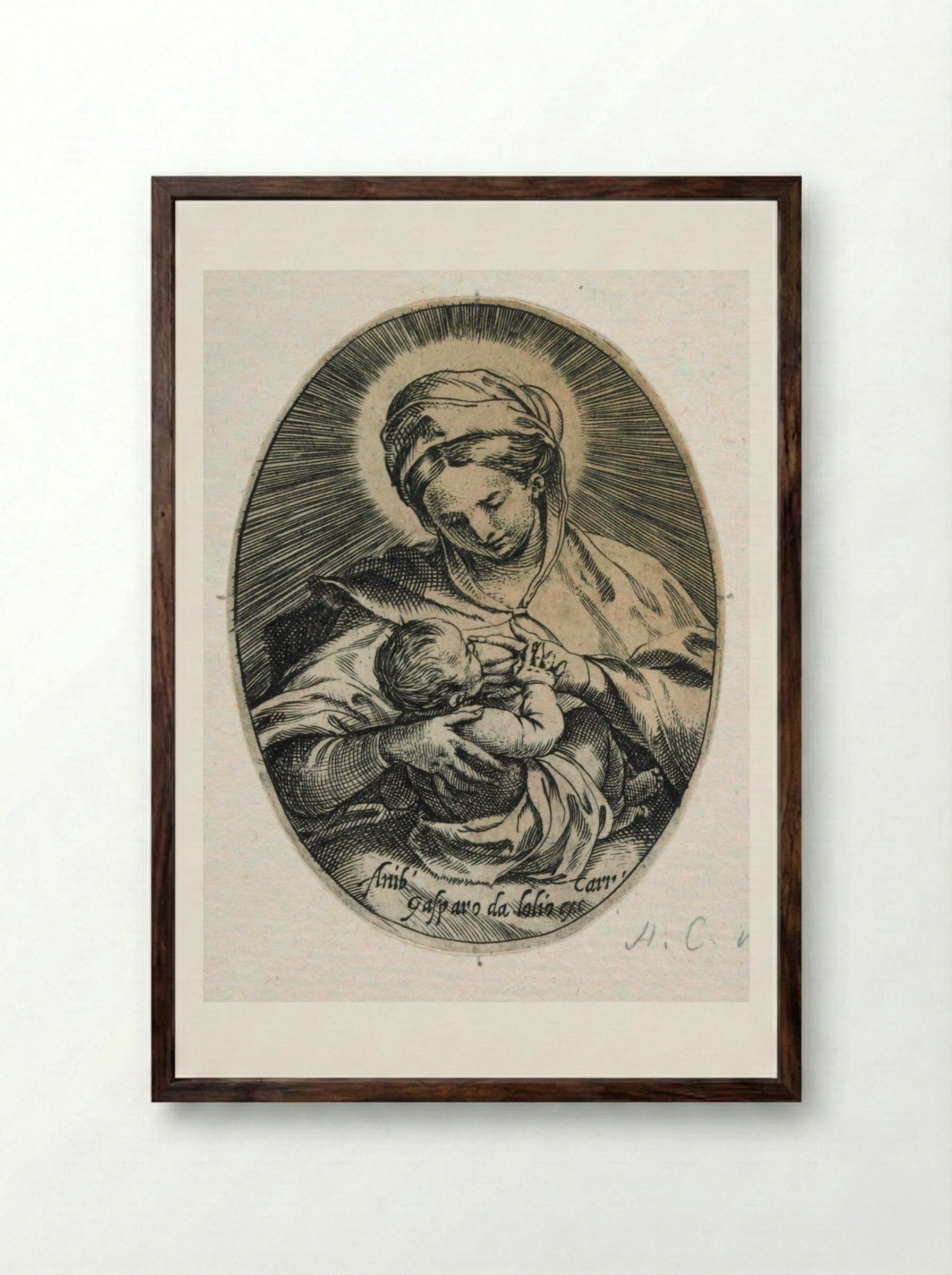 The Virgin Suckling the Christ Child - Guido Reni - Framed Print Dark Wood