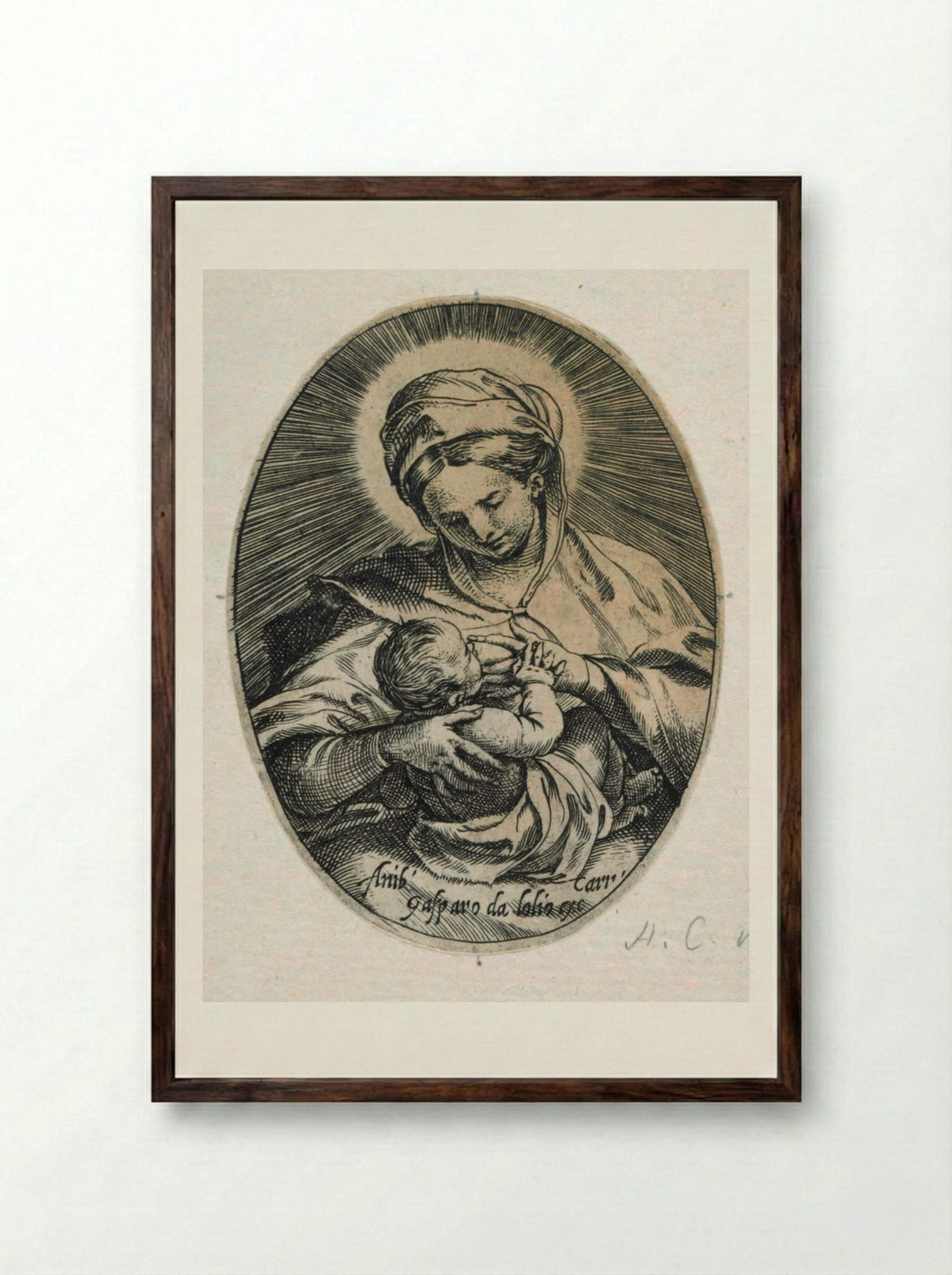 The Virgin Suckling the Christ Child - Guido Reni - Framed Print Dark Wood
