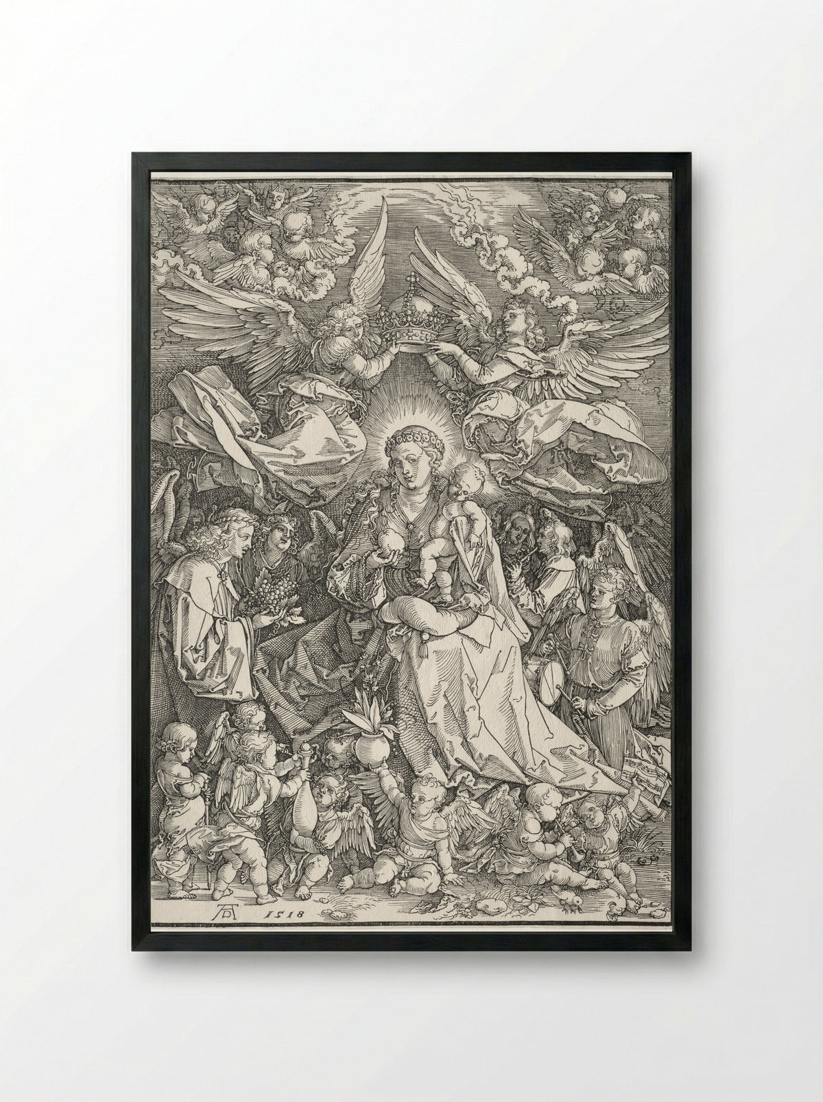 The Virgin Surrounded by Many Angels - Albrecht Dürer - Framed Print Black