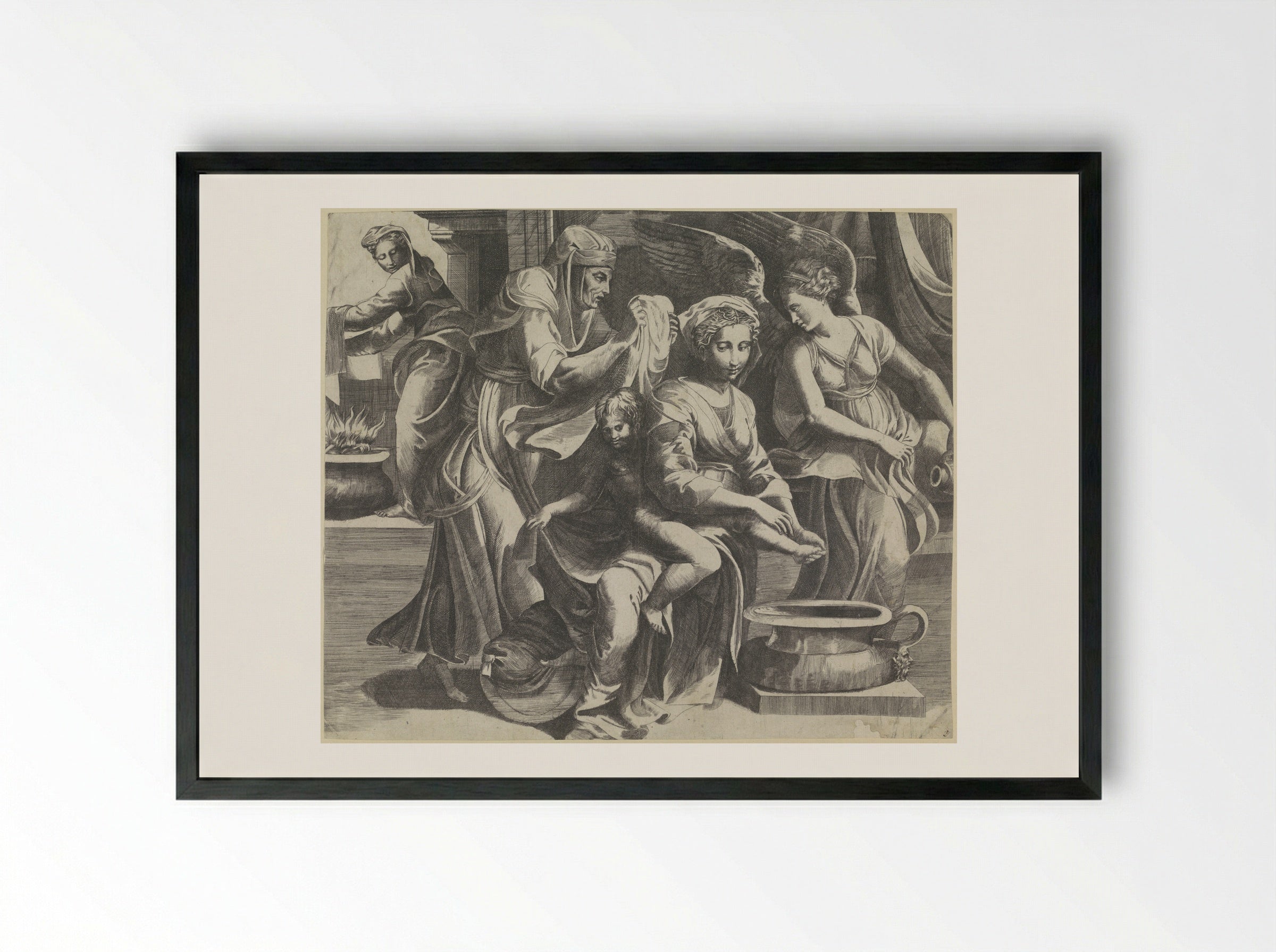 The Virgin Washing the Feet of the Christ Child - Giulio Bonasone - Framed Print Black