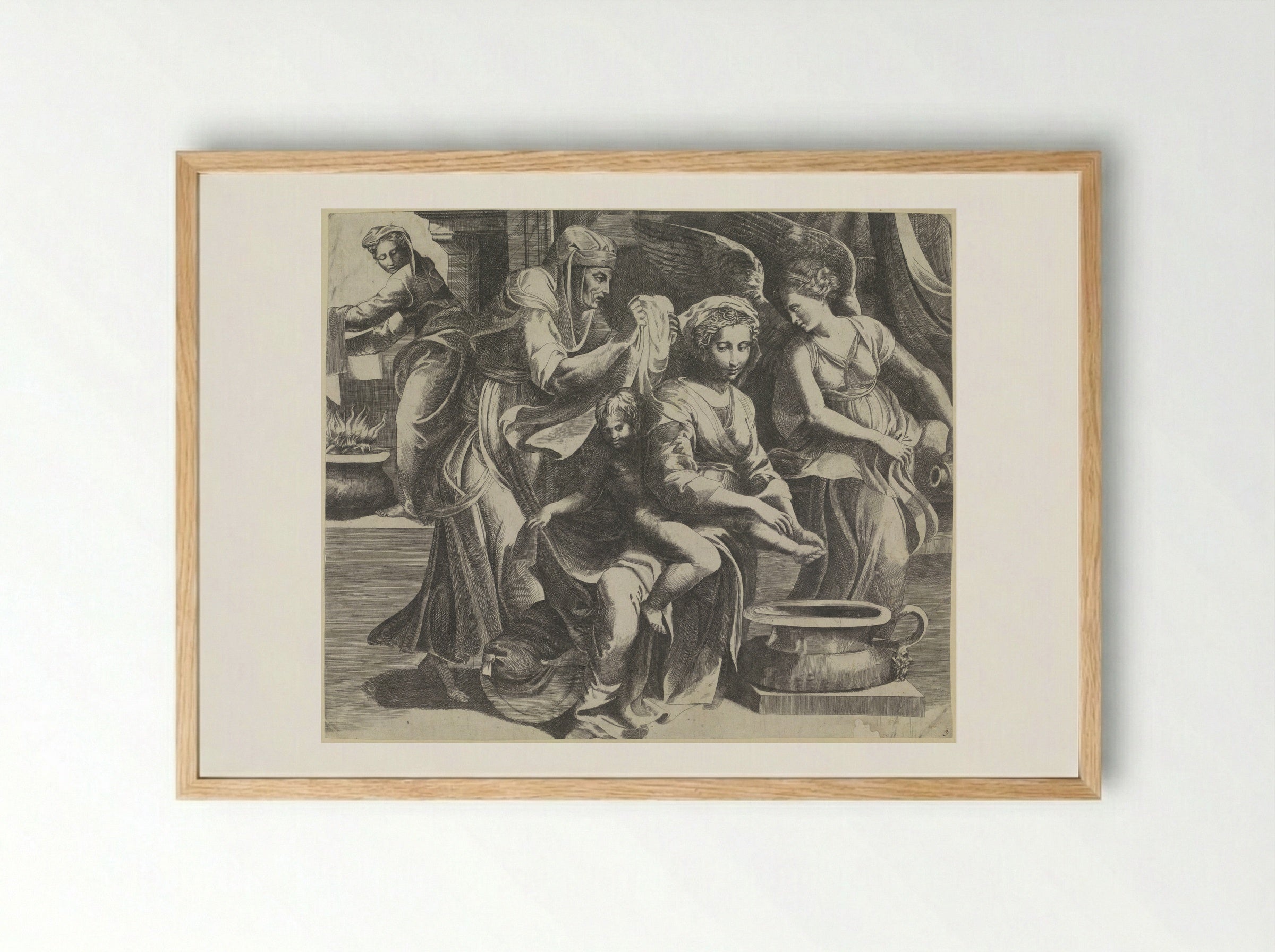The Virgin Washing the Feet of the Christ Child - Giulio Bonasone - Framed Print Wood